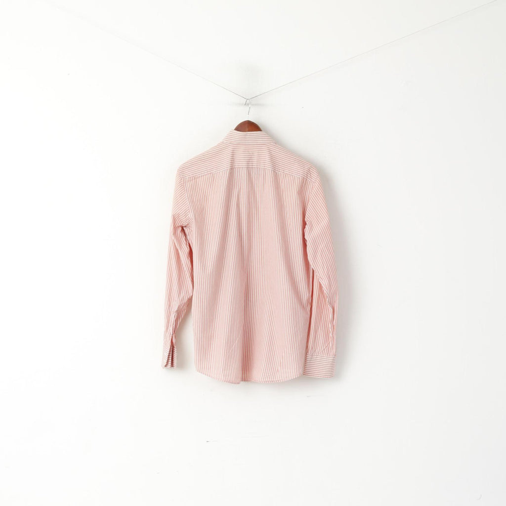 Hugo Boss Men 41 16 L Casual Shirt Peach Cotton Striped Regular Fit Long Sleeve Top