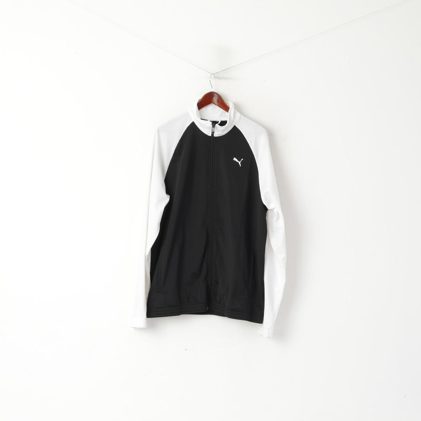 Puma Men XL Sweatshirt Black White Shiny Full Zipper Sport Vintage Track Top