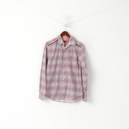 Pringle Of Scotland Men 15 38 S Casual Shirt Purple Check Cotton Detailed Buttons Long Sleeve