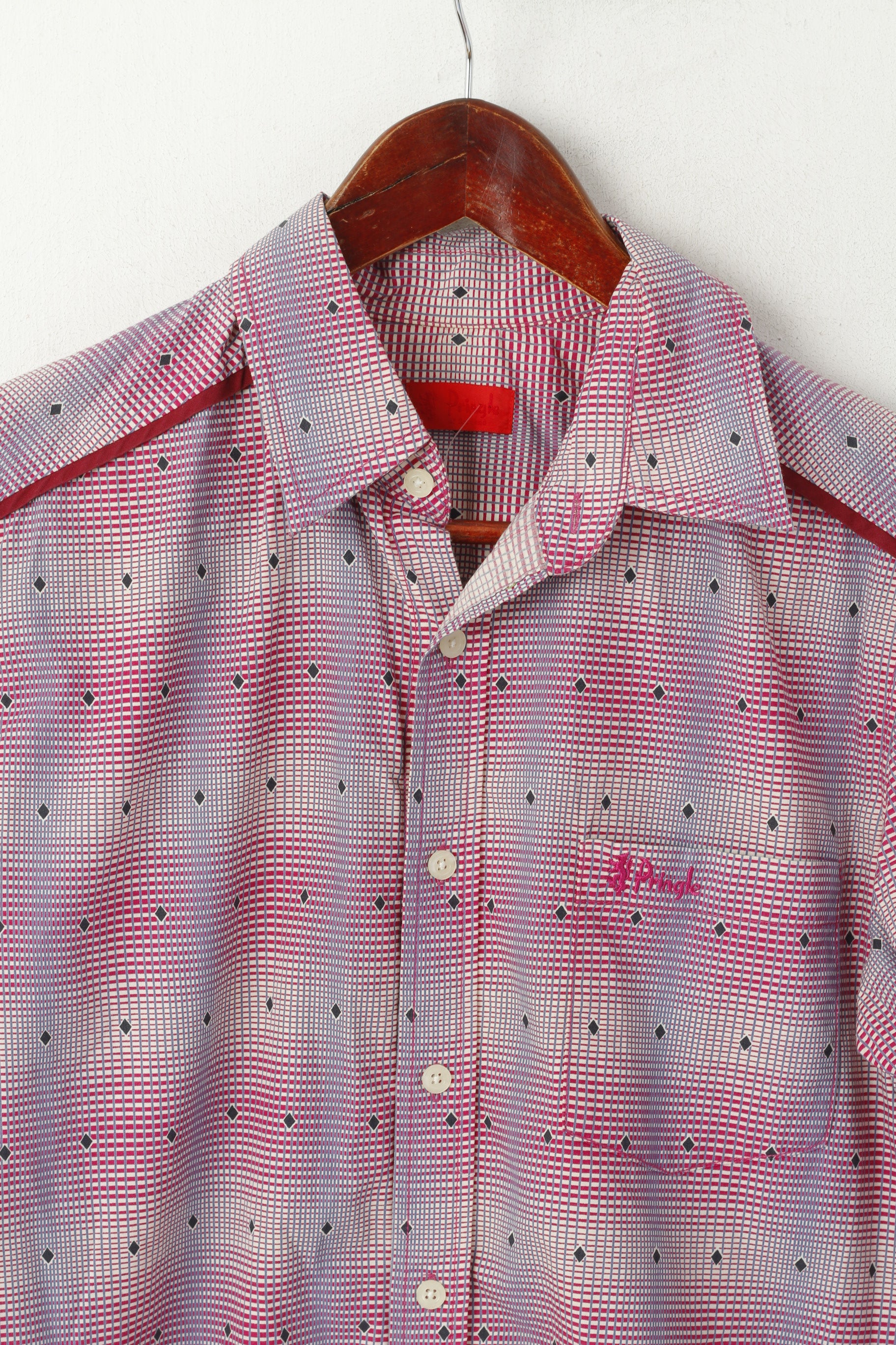 Pringle Of Scotland Uomo 15 38 S Camicia casual Manica lunga con bottoni dettagliati in cotone a quadri viola