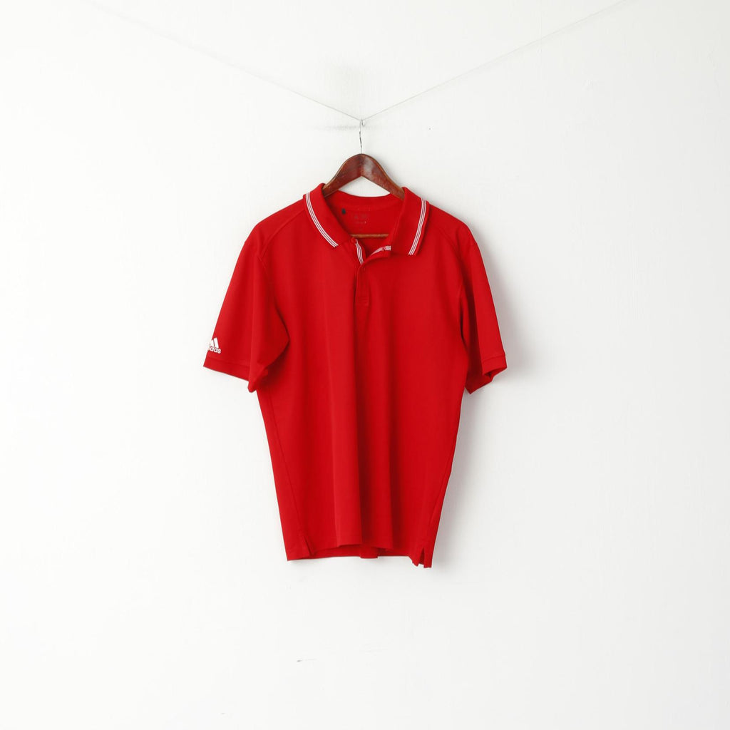 Adidas Men M Polo Shirt Red Classic Detailed Buttons Plain Jersey Top