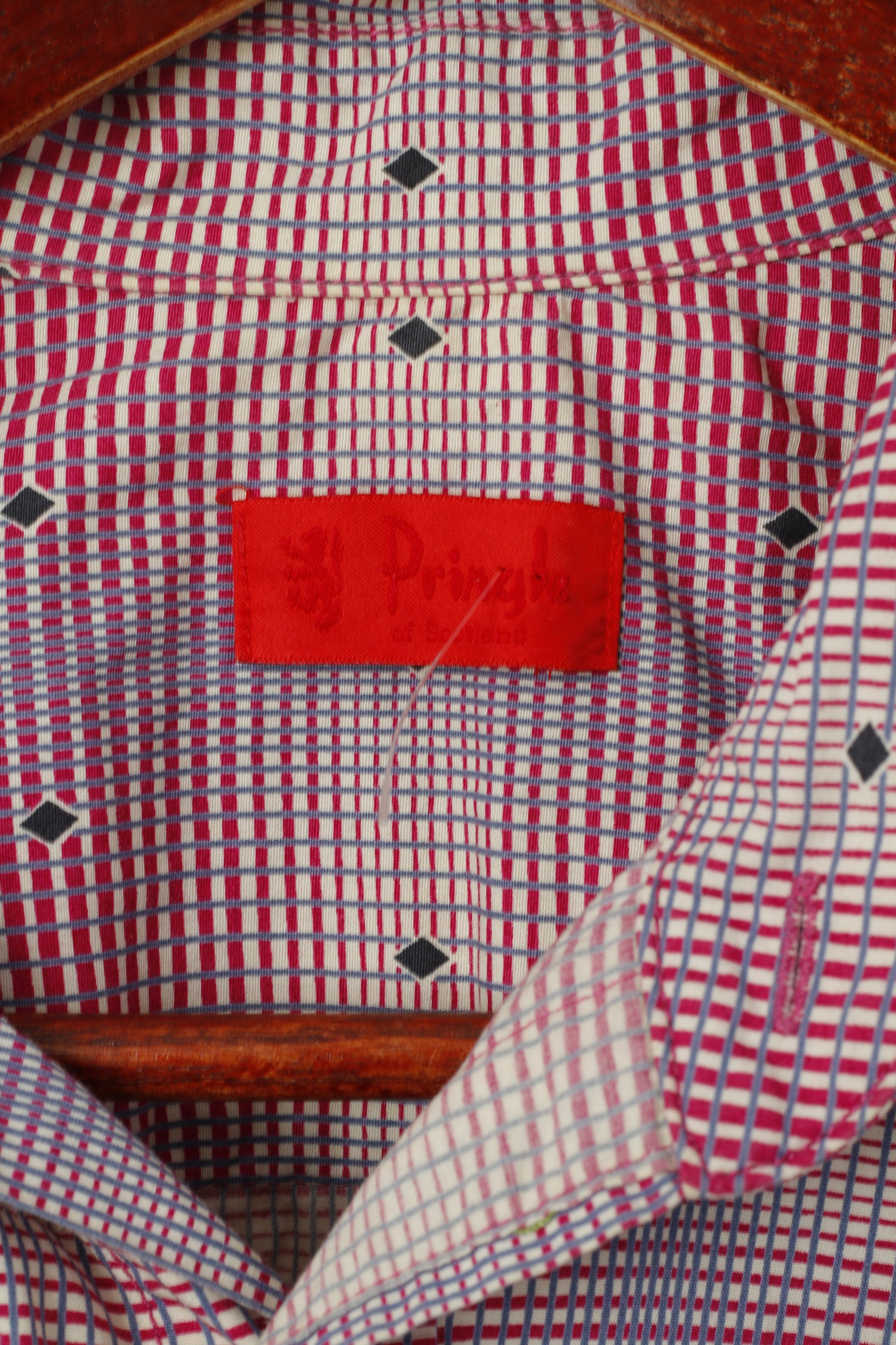 Pringle Of Scotland Uomo 15 38 S Camicia casual Manica lunga con bottoni dettagliati in cotone a quadri viola