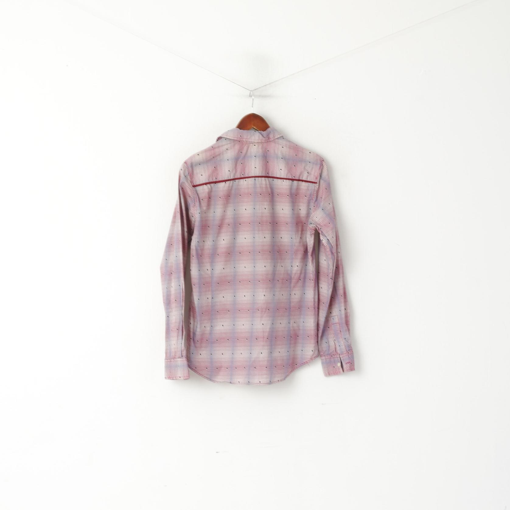 Pringle Of Scotland Uomo 15 38 S Camicia casual Manica lunga con bottoni dettagliati in cotone a quadri viola