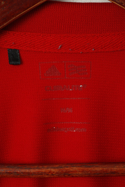 Adidas Men M Polo Shirt Red Classic Detailed Buttons Plain Jersey Top