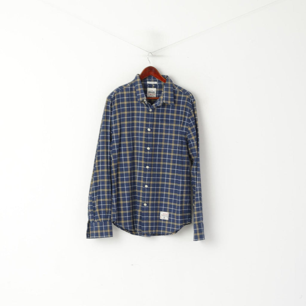 Superdry Men XXL (XL) Casual Shirt Navy Check Navy The Dry Oxford Long Sleeve Top