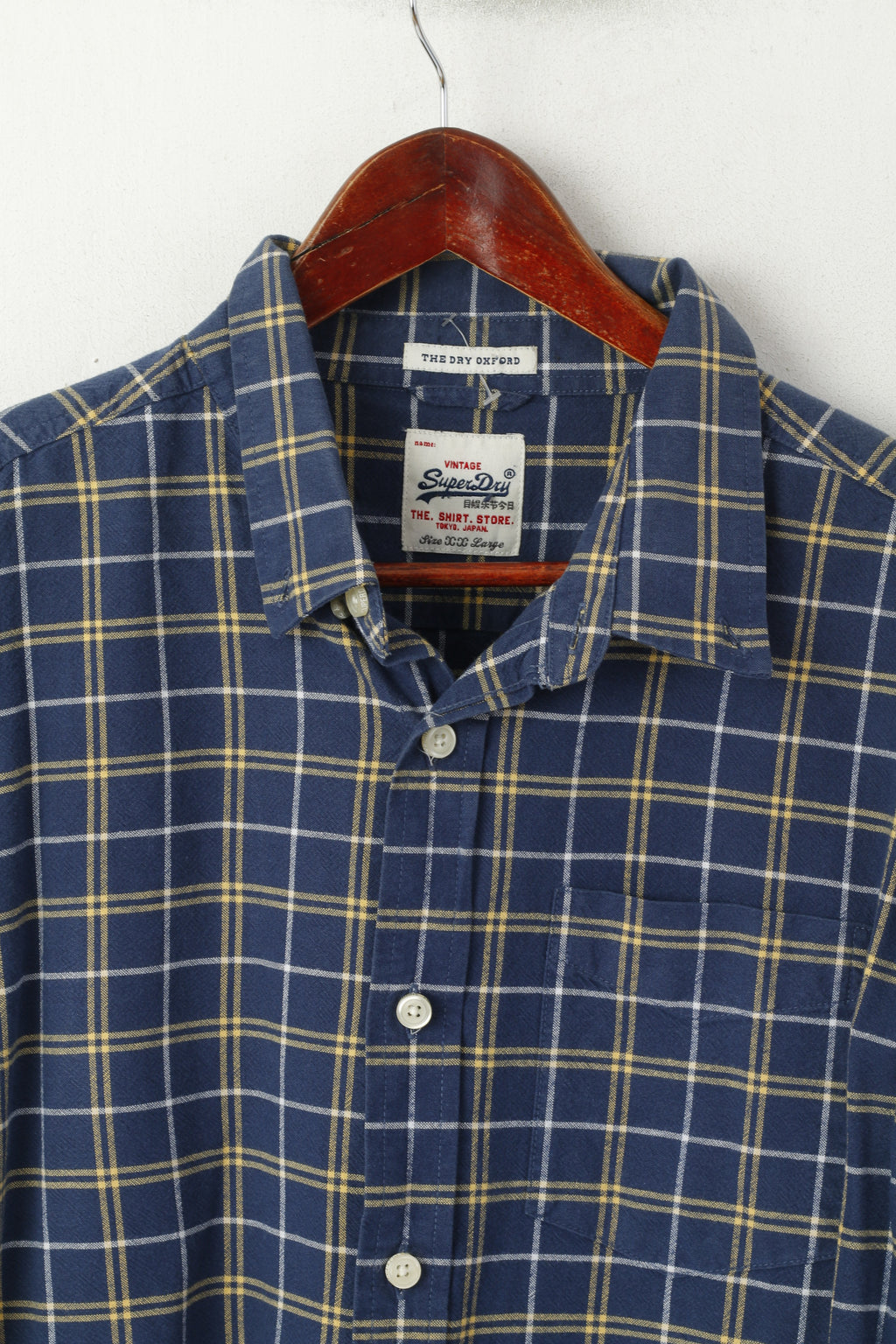 Superdry Men XXL (XL) Casual Shirt Navy Check Navy The Dry Oxford Long Sleeve Top
