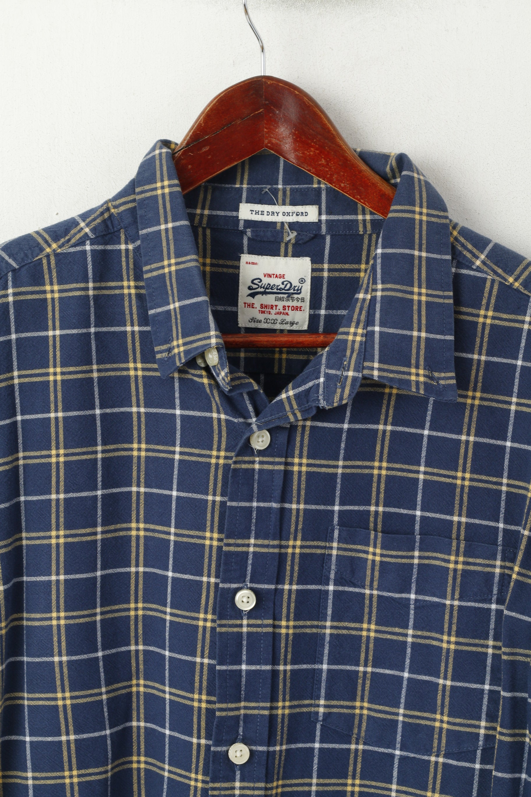 Superdry Men XXL (XL) Casual Shirt Navy Check Navy The Dry Oxford Long Sleeve Top