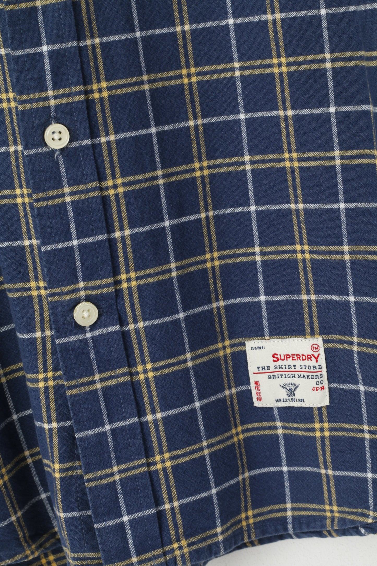 Superdry Men XXL (XL) Casual Shirt Navy Check Navy The Dry Oxford Long Sleeve Top
