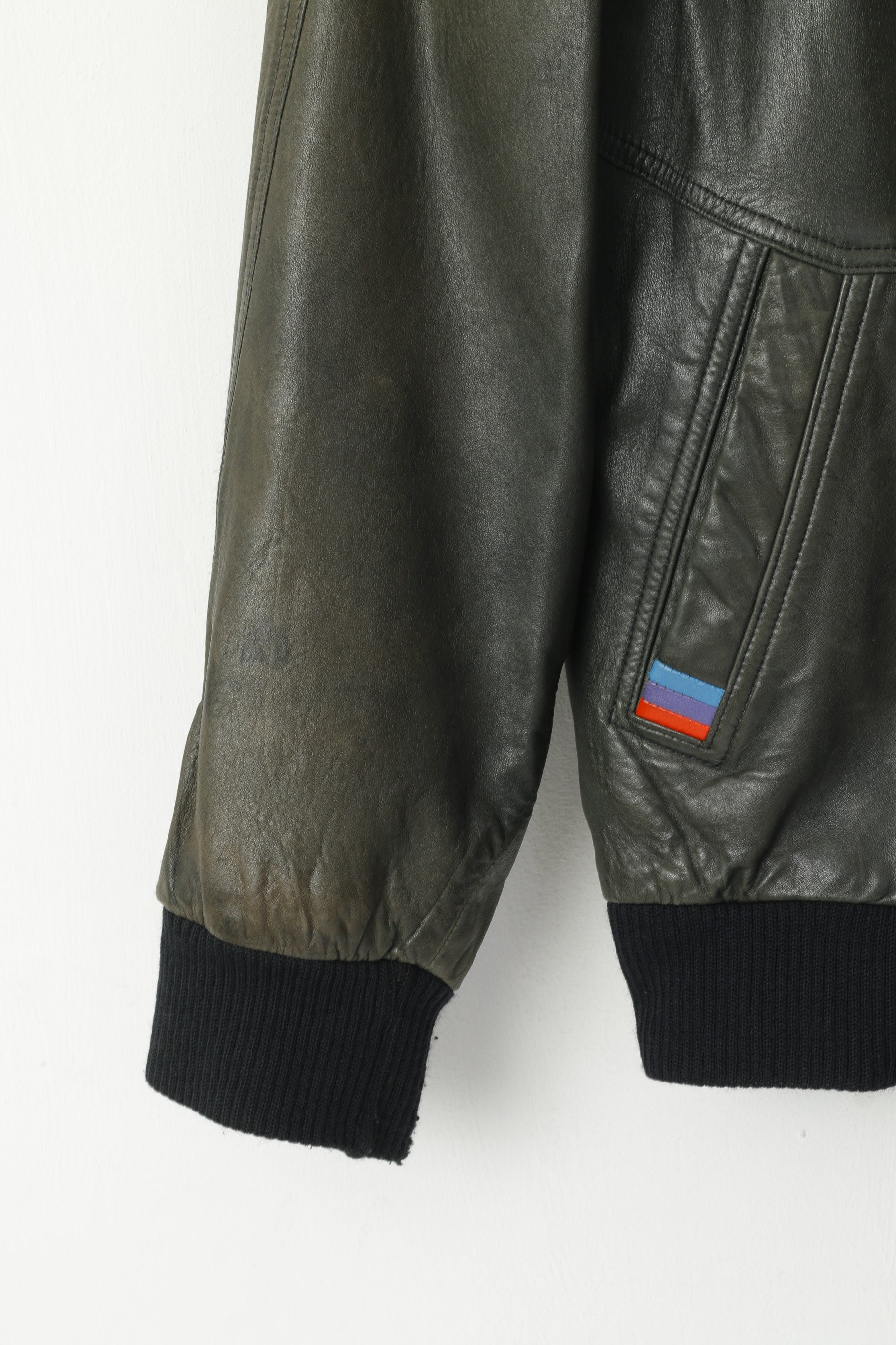 BMW Hommes 50 M Bomber Jacket Cuir Biker M Style vintage Vert vintage Allemagne de l’Ouest Top