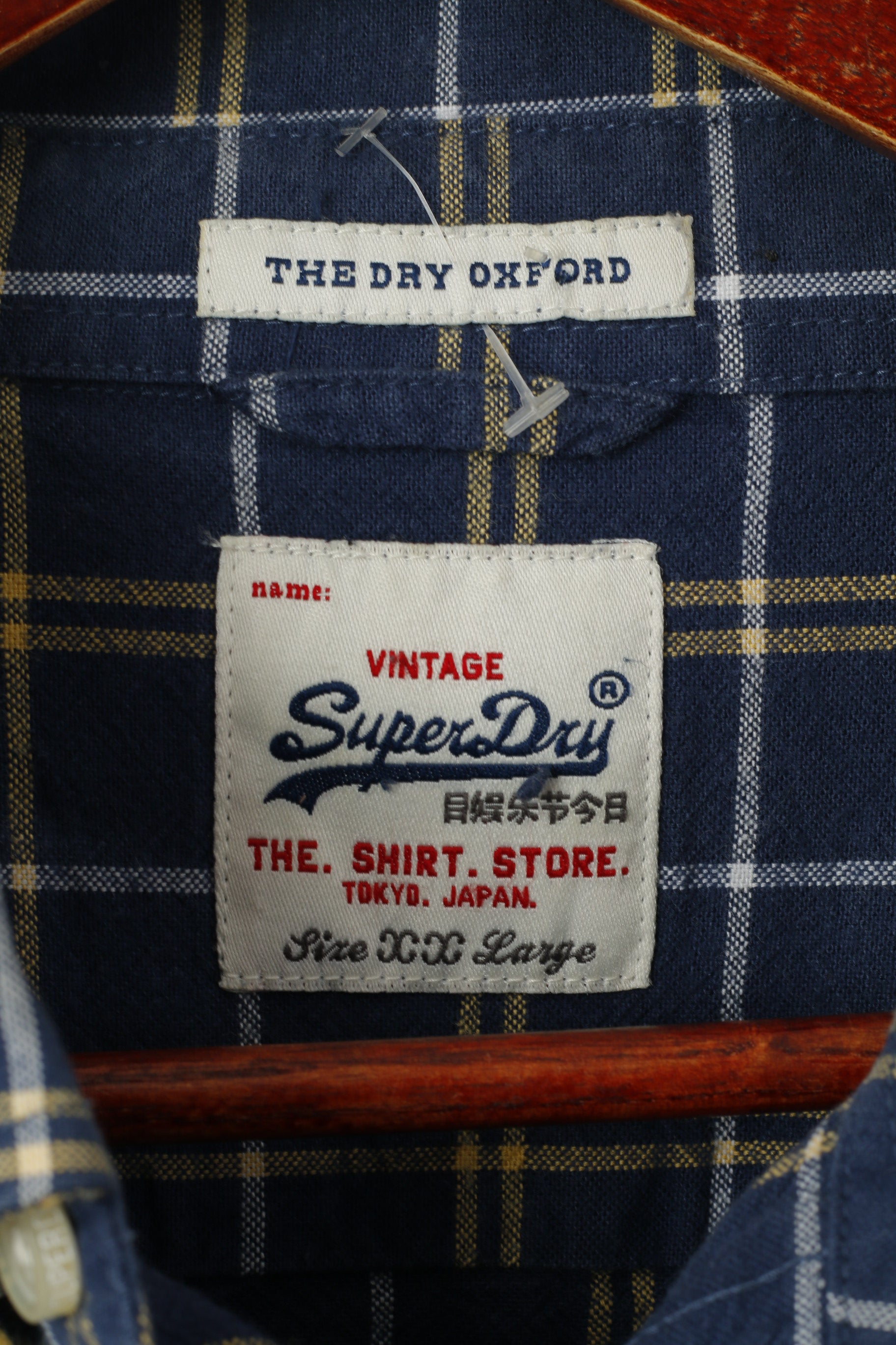 Superdry Men XXL (XL) Casual Shirt Navy Check Navy The Dry Oxford Long Sleeve Top