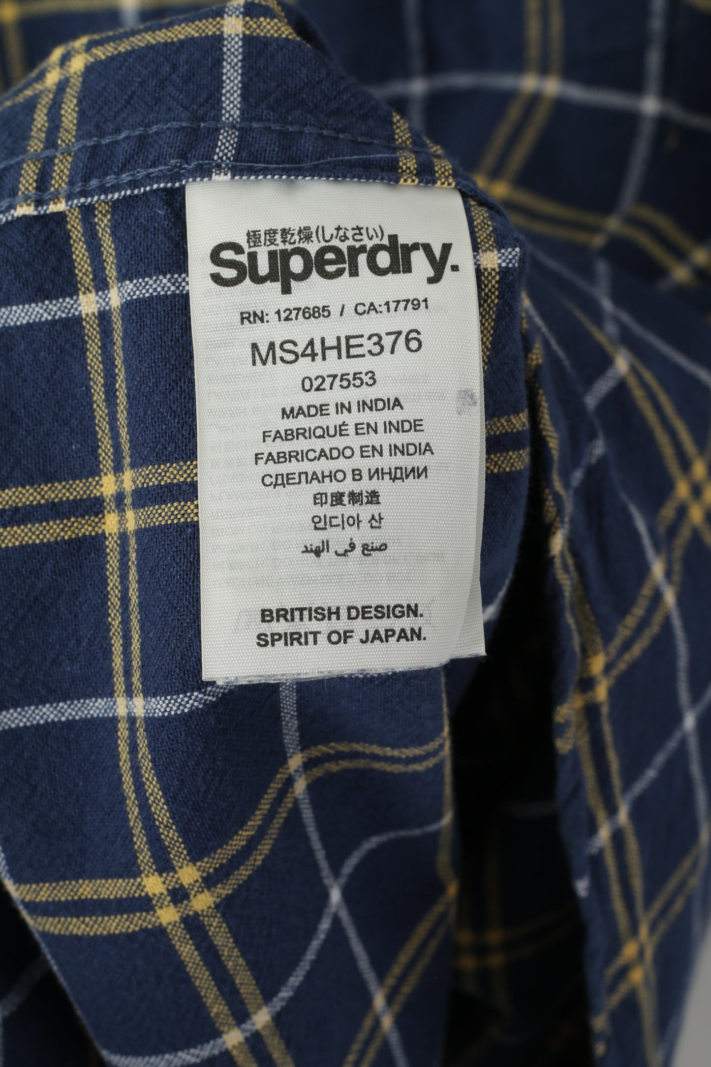 Superdry Men XXL (XL) Casual Shirt Navy Check Navy The Dry Oxford Long Sleeve Top