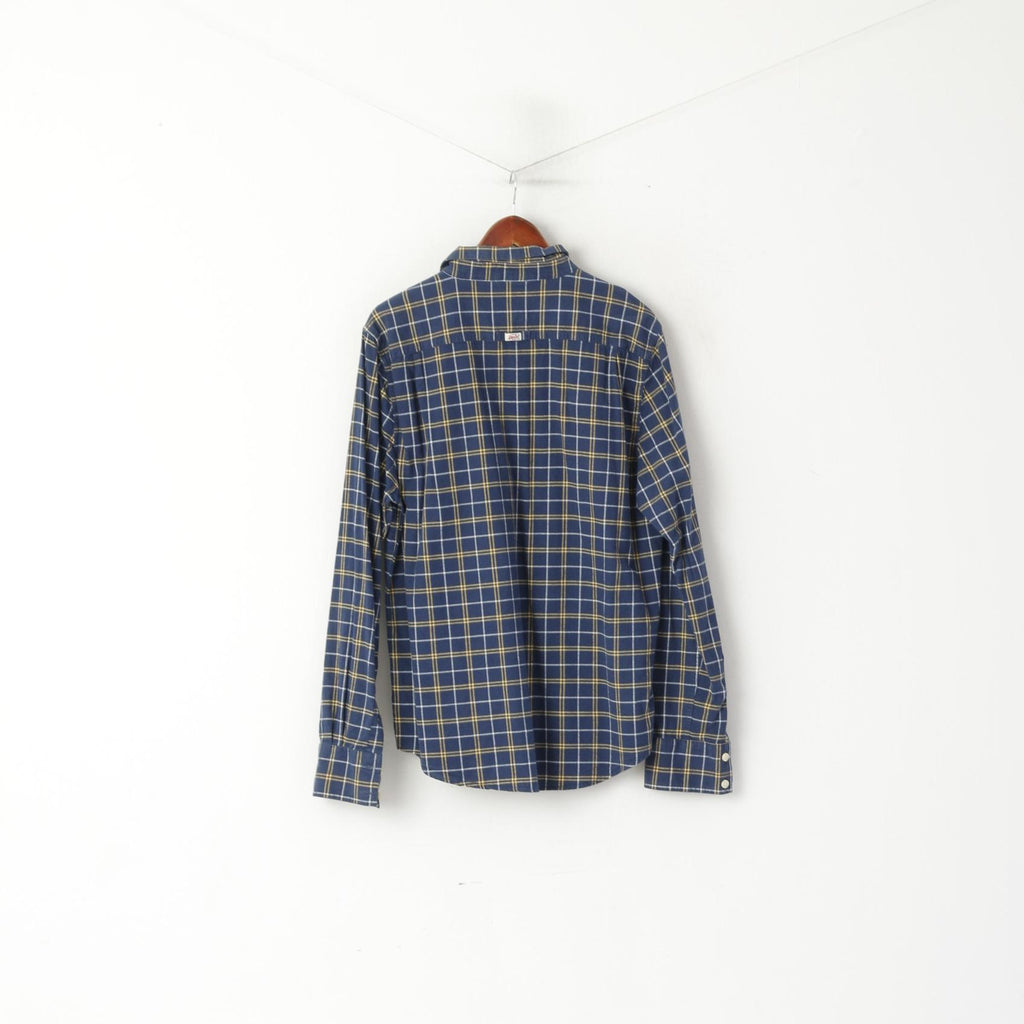 Superdry Men XXL (XL) Casual Shirt Navy Check Navy The Dry Oxford Long Sleeve Top