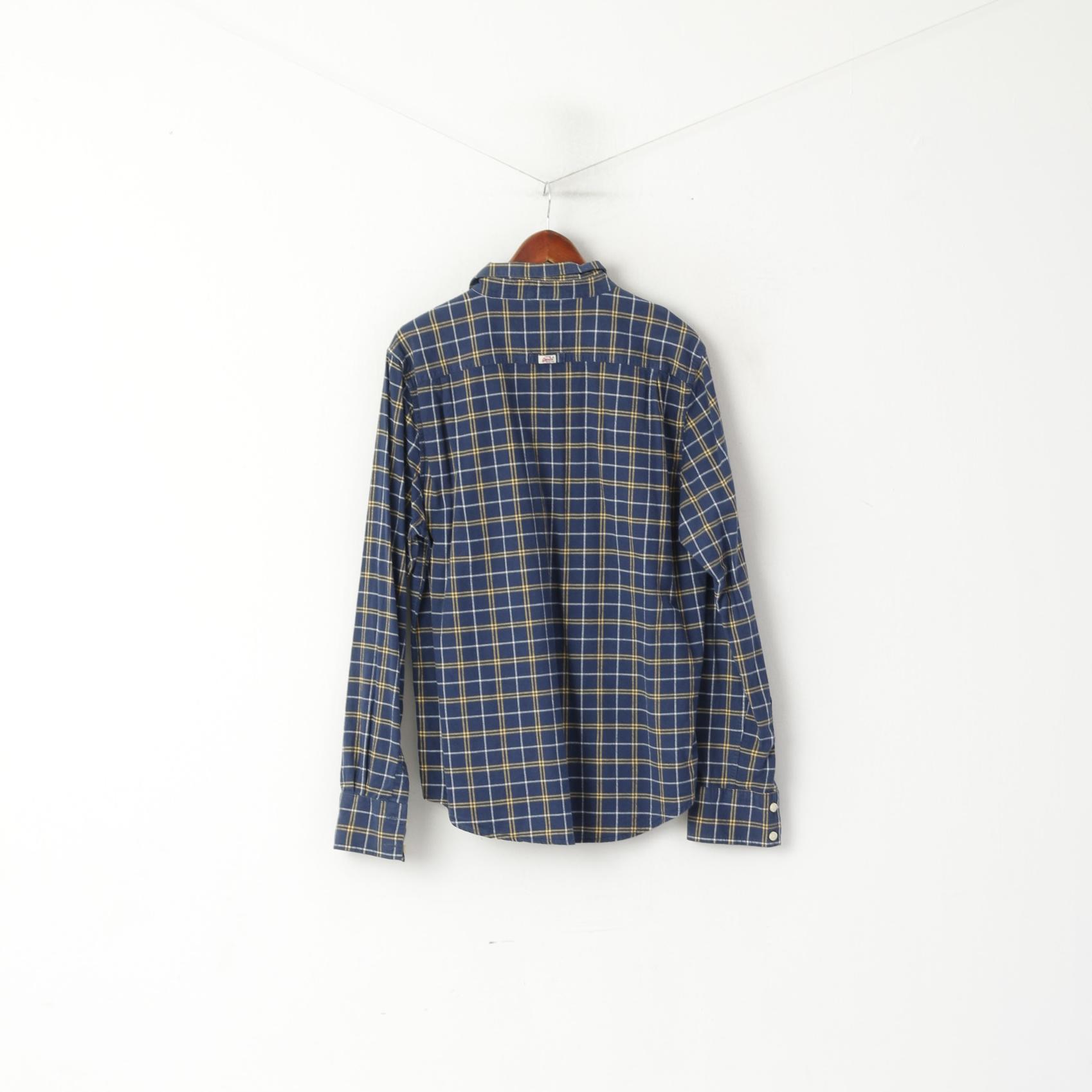 Superdry Men XXL (XL) Casual Shirt Navy Check Navy The Dry Oxford Long Sleeve Top