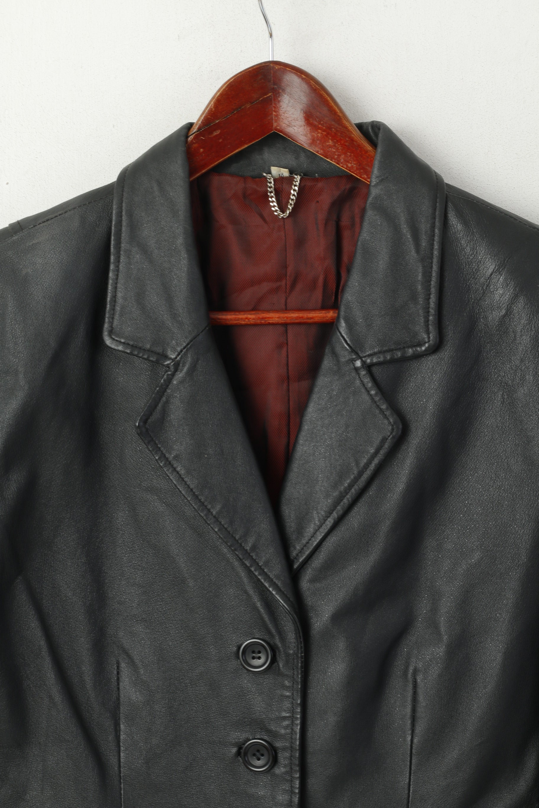 Freemans Sketchley Femmes 14 M Manteau En Cuir Noir Simple Boutonnage Rétro