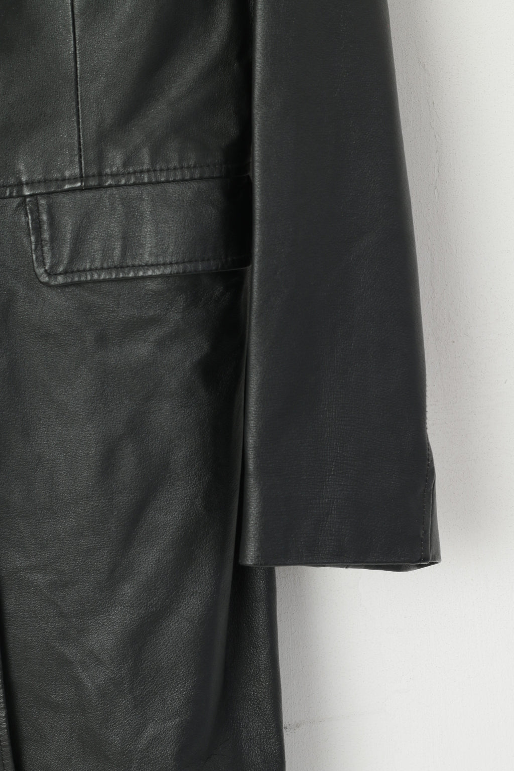 Freemans Sketchley Femmes 14 M Manteau En Cuir Noir Simple Boutonnage Rétro
