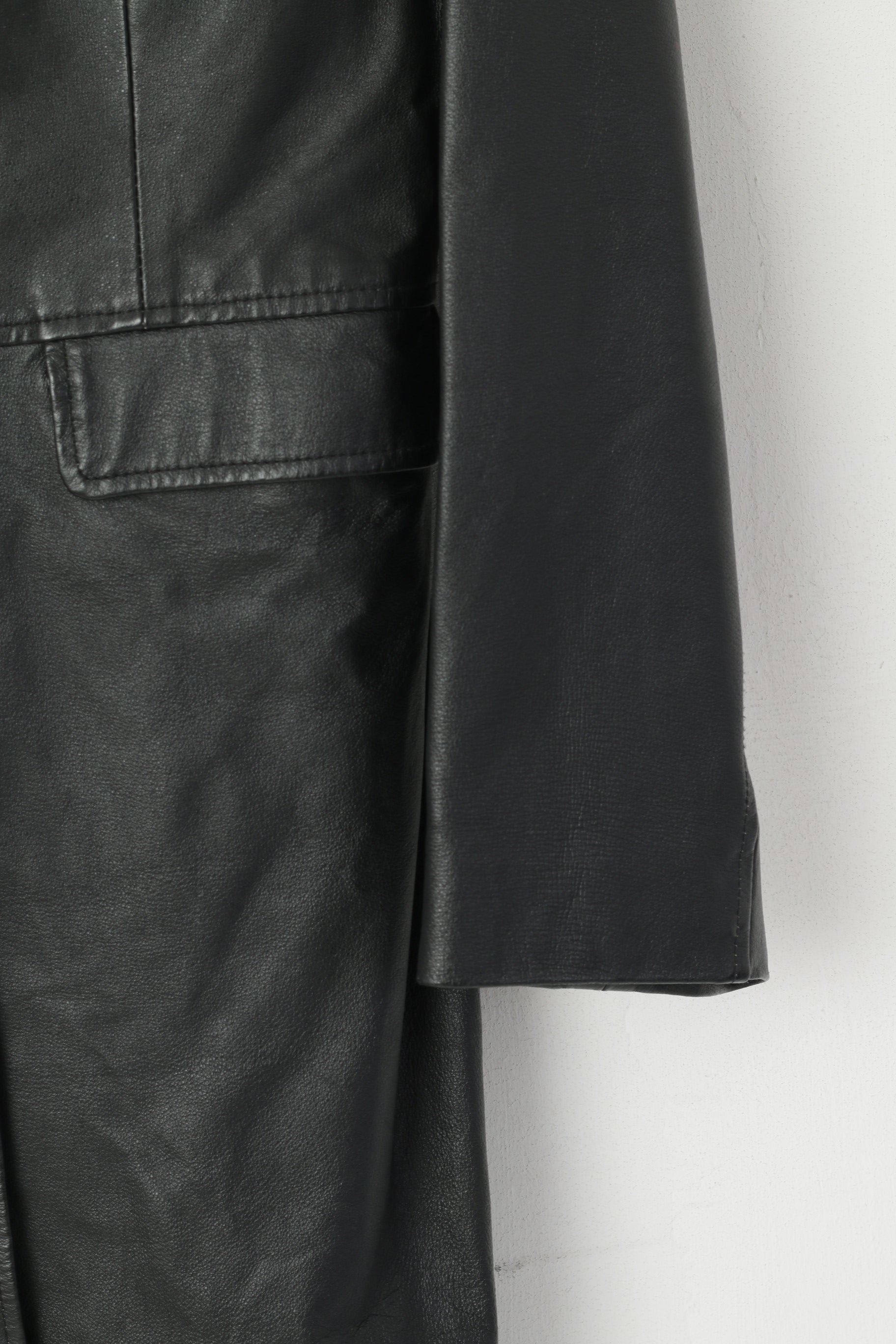 Freemans Sketchley Femmes 14 M Manteau En Cuir Noir Simple Boutonnage Rétro