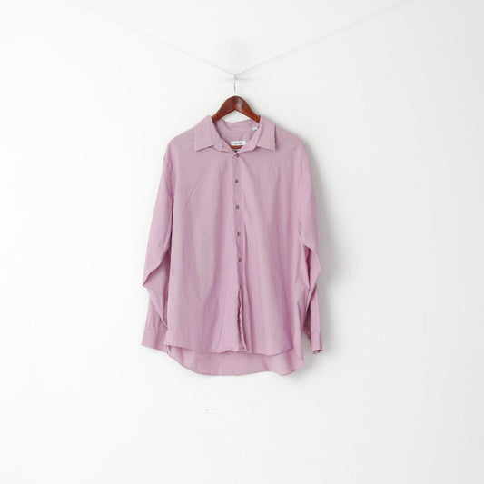 Calvin Klein Men 17.5 34/35 XXL Casual Shirt Pink Check Non Iron Cotton Long Sleeve Top