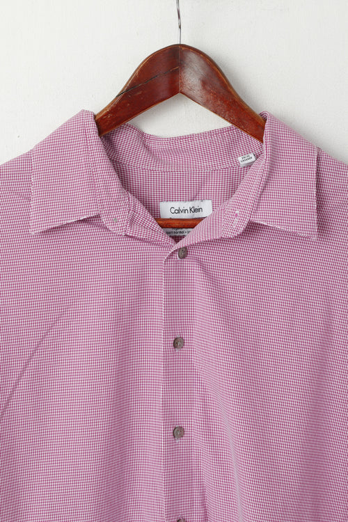 Calvin Klein Chemise décontractée pour homme 17,5 34/35 XXL Rose à carreaux en coton sans repassage Haut à manches longues