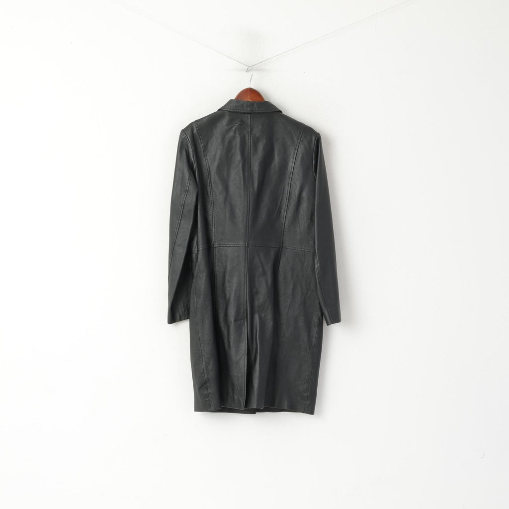 Freemans Sketchley Femmes 14 M Manteau En Cuir Noir Simple Boutonnage Rétro