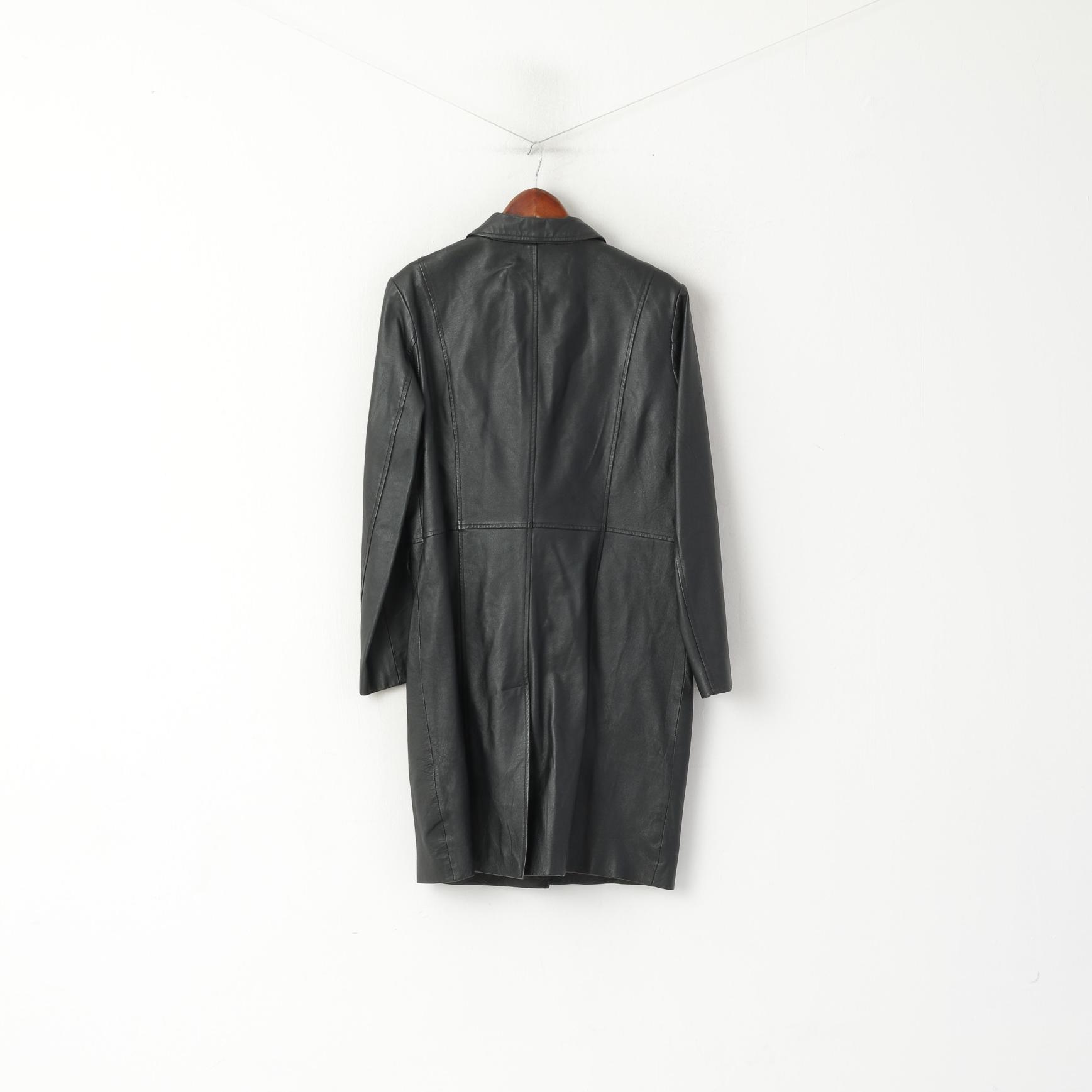 Freemans Sketchley Femmes 14 M Manteau En Cuir Noir Simple Boutonnage Rétro