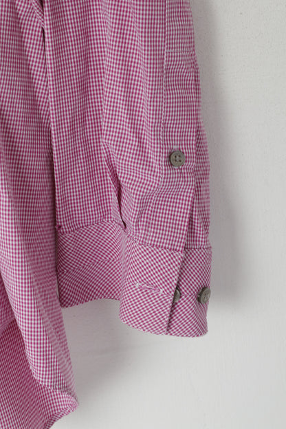 Calvin Klein Men 17.5 34/35 XXL Casual Shirt Pink Check Non Iron Cotton Long Sleeve Top