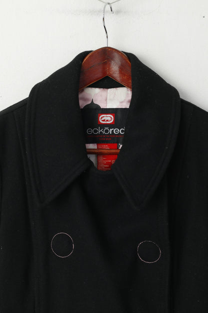 Giacca Ecko Red da donna M. Top casual corto in misto lana e nylon nero con bottoni a pressione