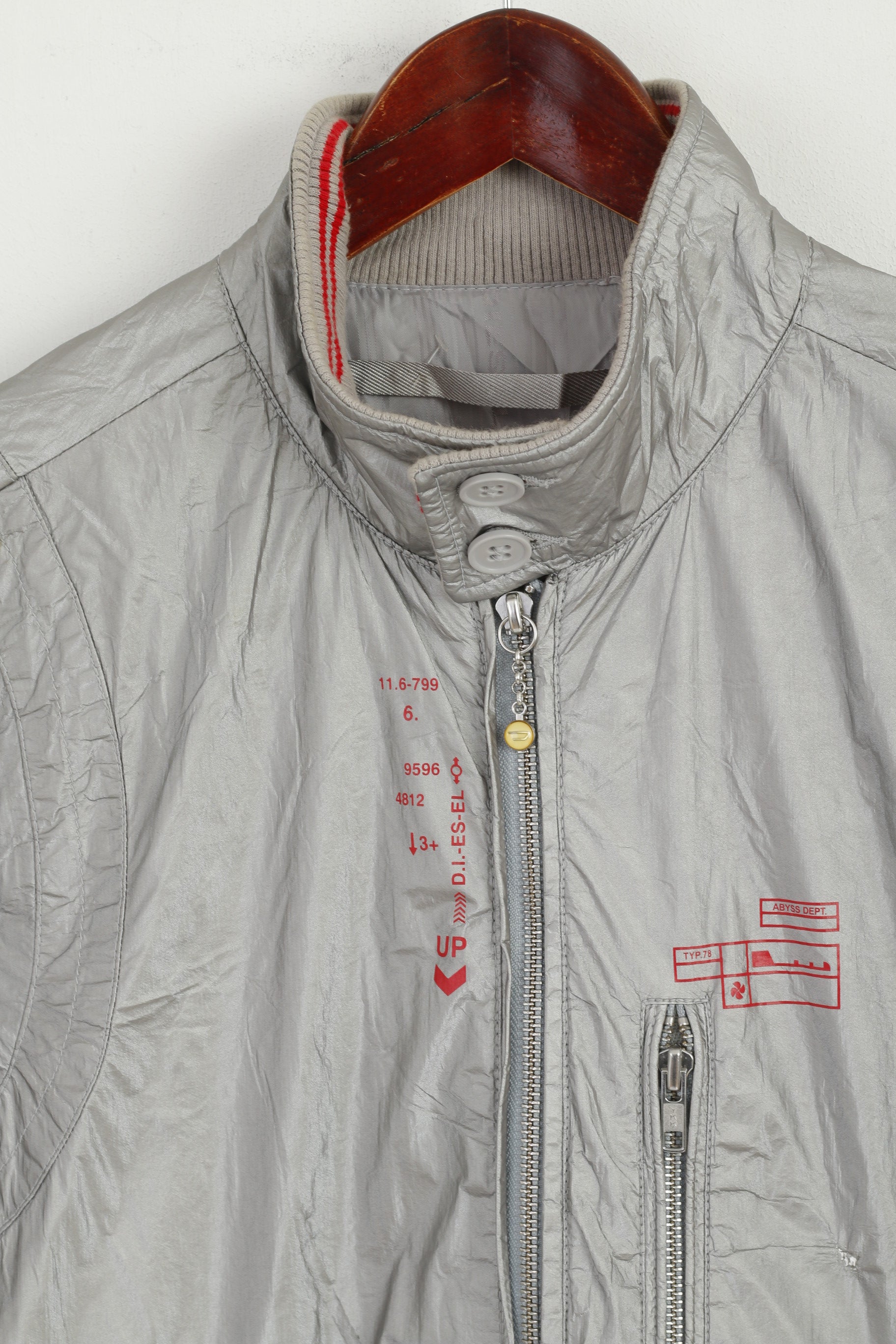 Diesel Femmes L Veste Argent Brillant Full Zipper Bomber Typ 78 Project Space Top
