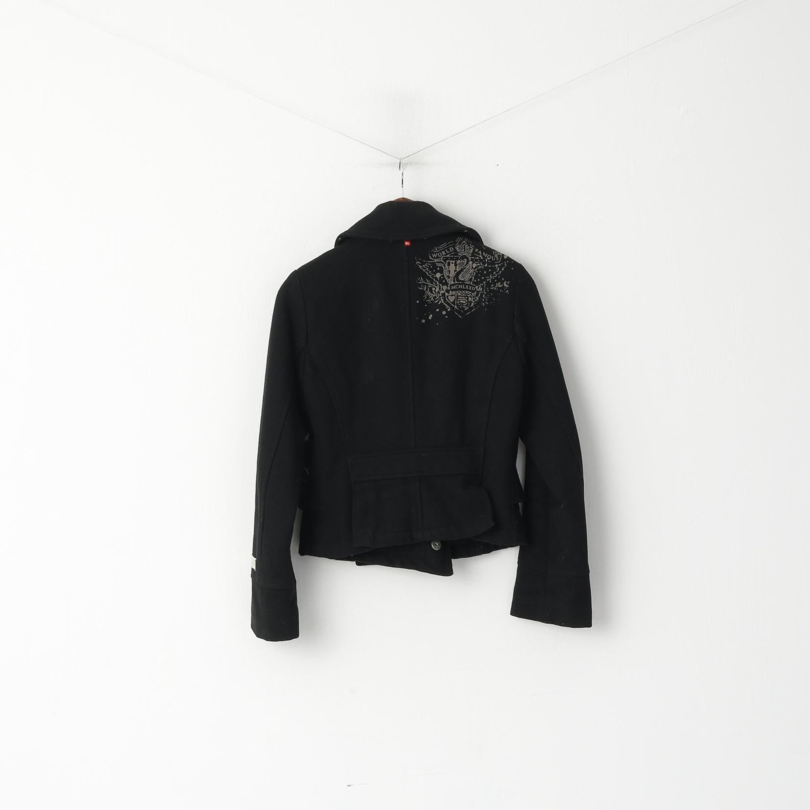 Ecko Red Women M Jacket Black Wool Nylon Blend Cropped Snaps Casual Top