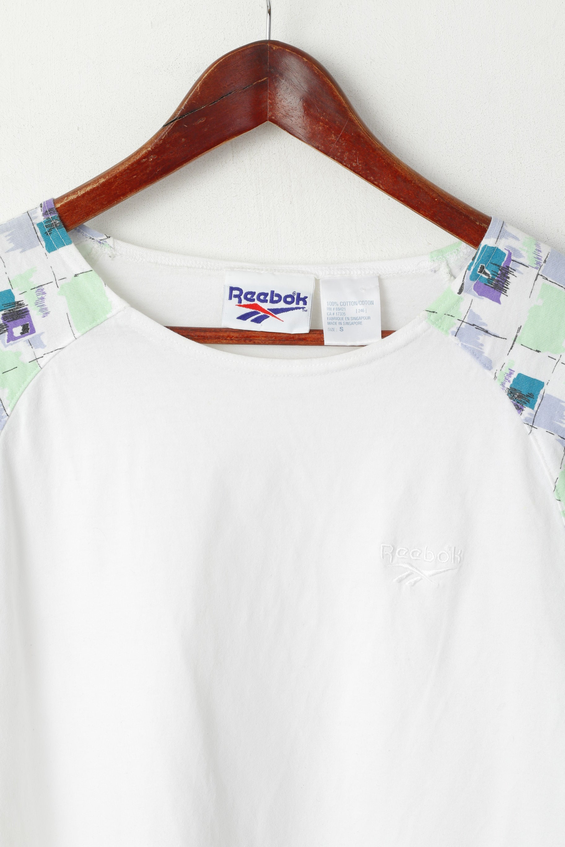 Maglietta Reebok da donna, top classico sportivo senza maniche vintage in cotone bianco