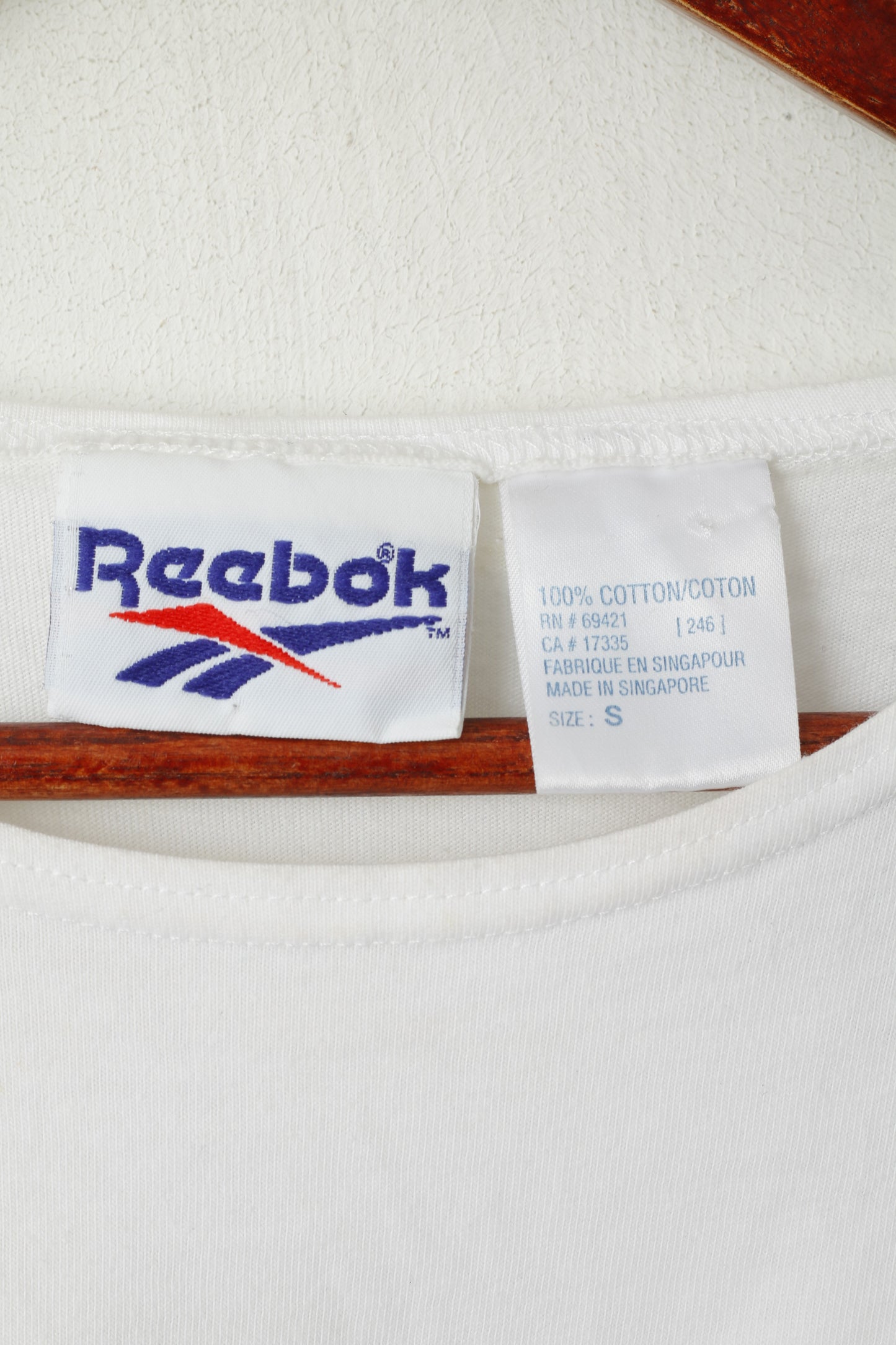 Maglietta Reebok da donna, top classico sportivo senza maniche vintage in cotone bianco