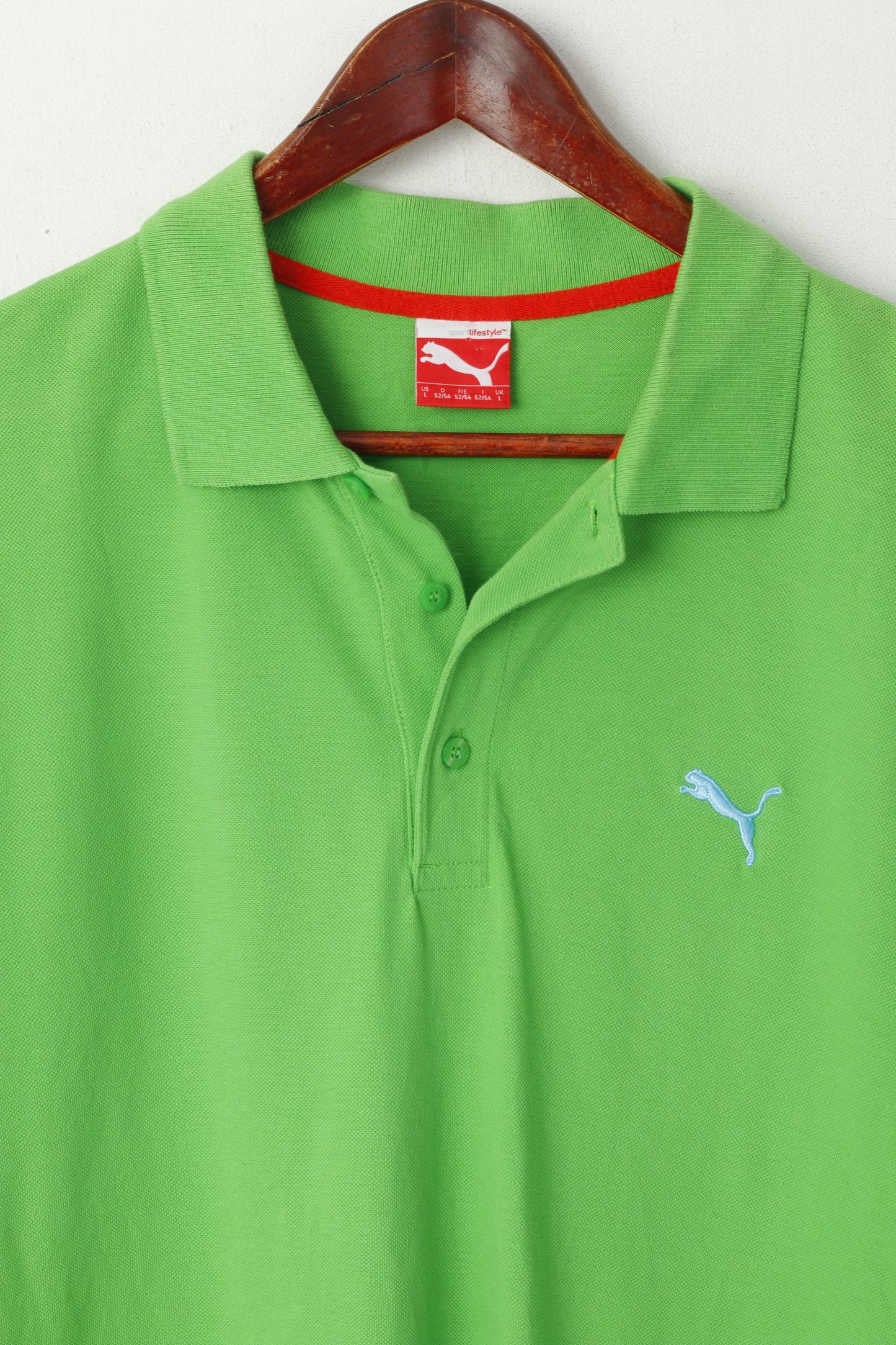 Puma Men L Polo Shirt Green Cotton Lifestyle Sport Detailed Buttons Top