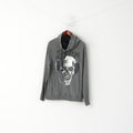 Coolcat Men L Sweatshirt Grey Cotton Turtle Neck Skull Graphic Gun Top