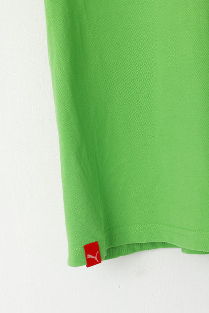 Puma Men L Polo Shirt Green Cotton Lifestyle Sport Detailed Buttons Top
