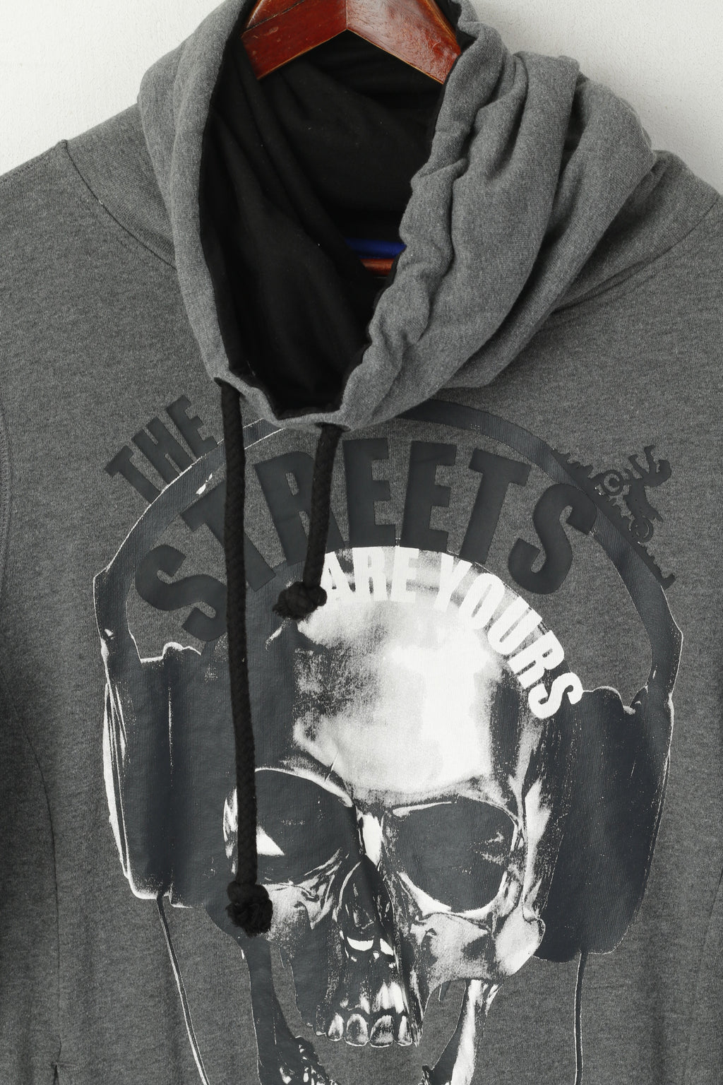 Coolcat Men L Sweatshirt Gris Coton Col Roulé Crâne Graphique Gun Top