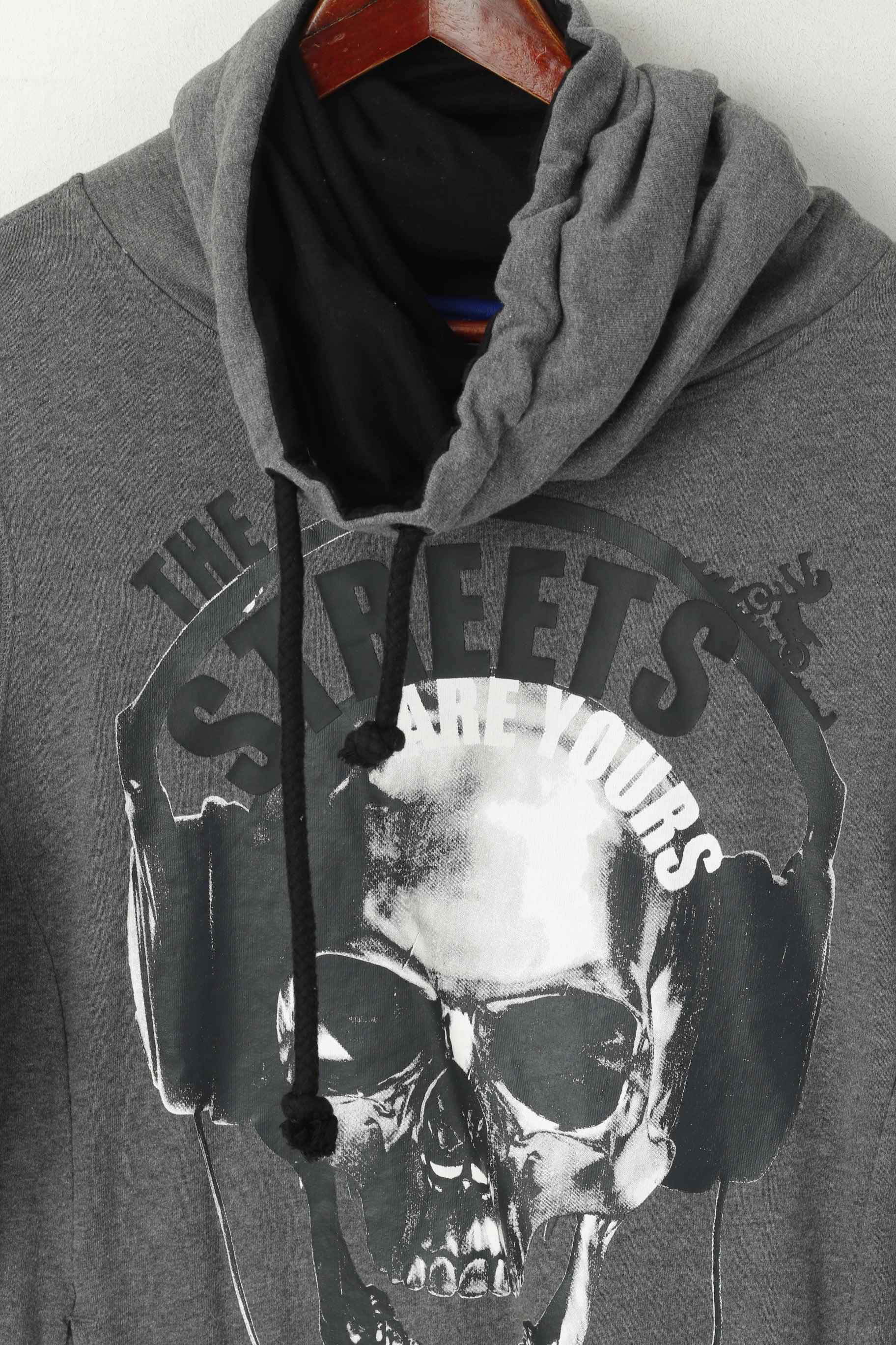 Coolcat Men L Sweatshirt Gris Coton Col Roulé Crâne Graphique Gun Top