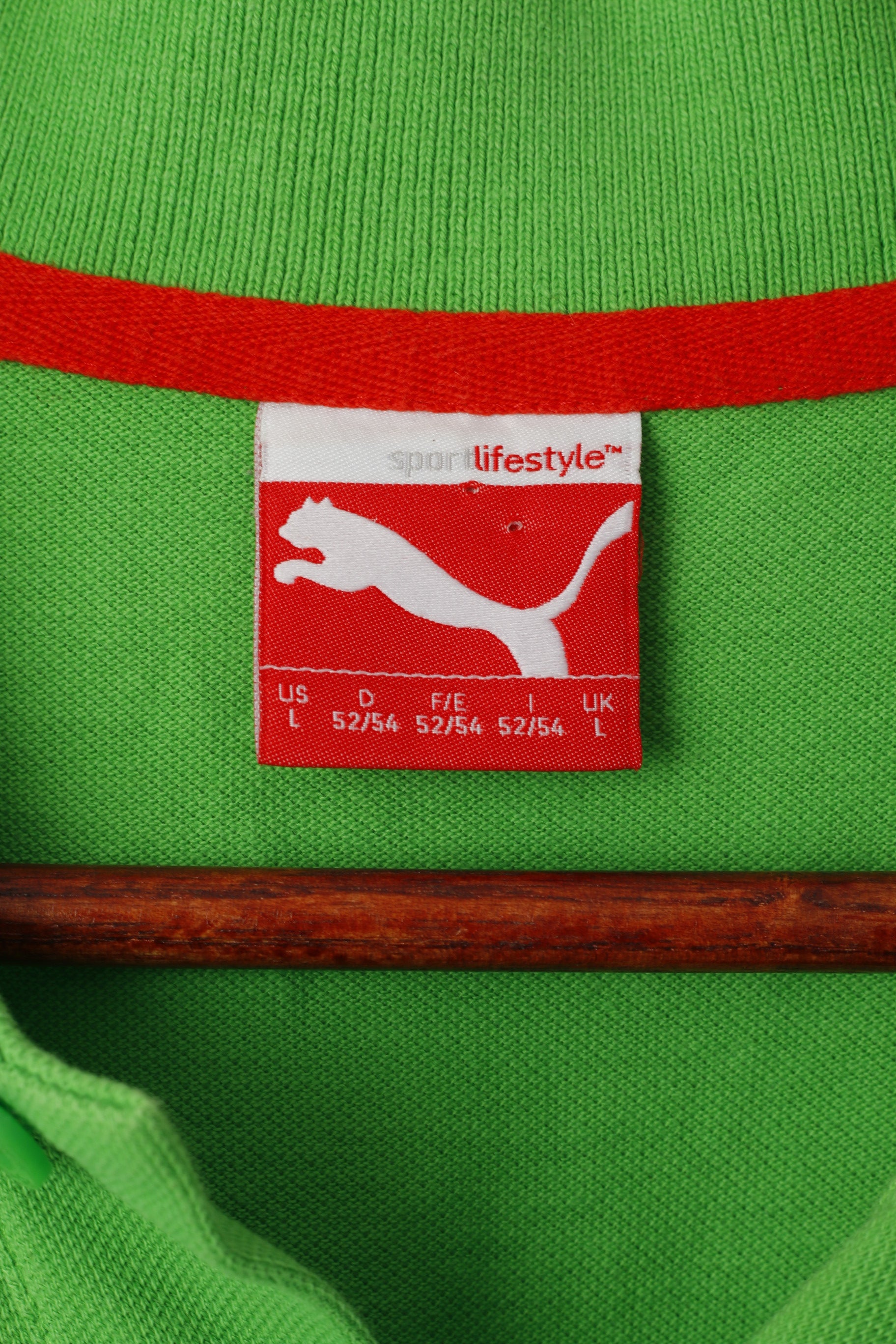 Polo Puma da uomo L verde in cotone Lifestyle Sport con bottoni dettagliati