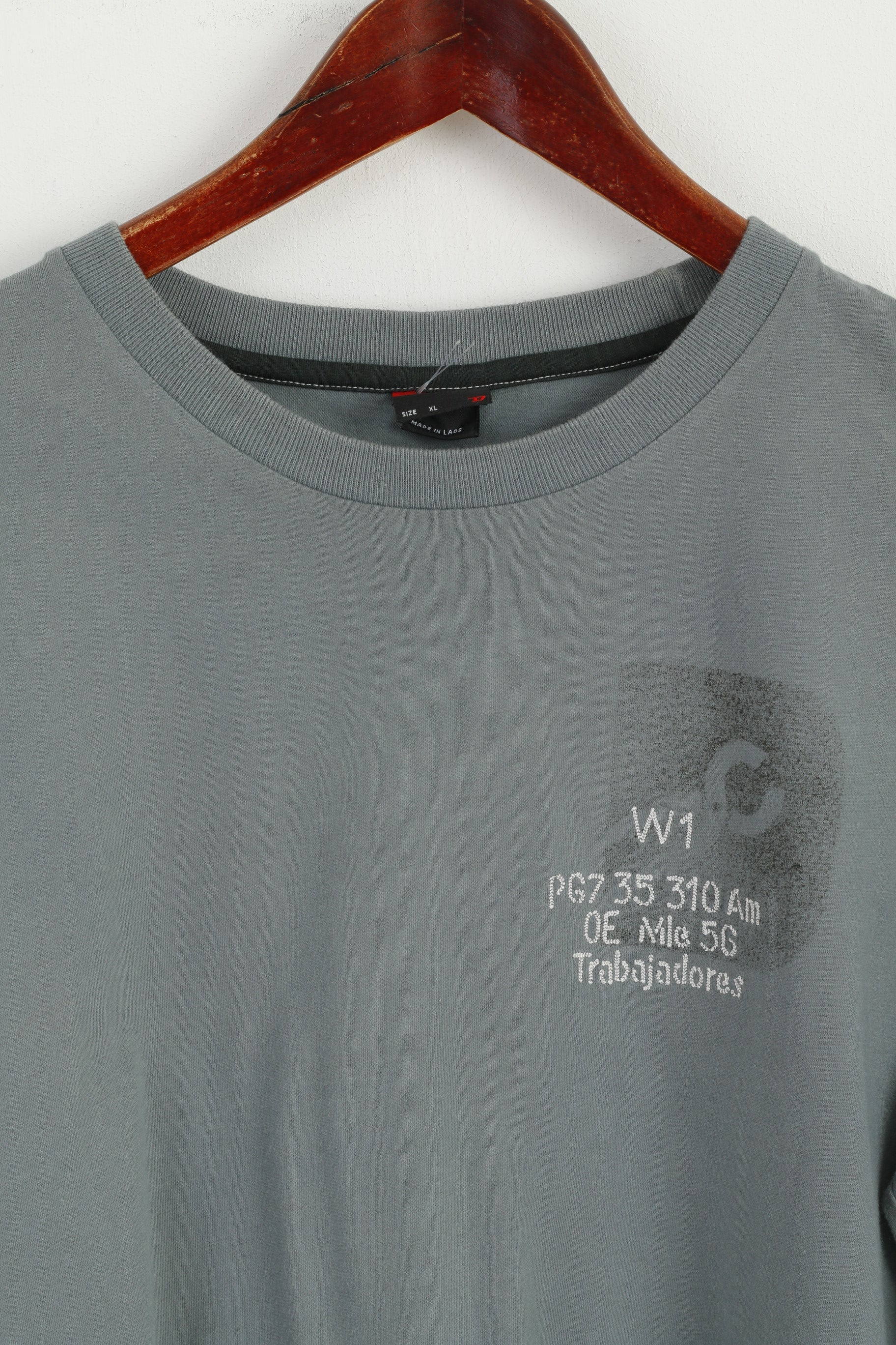 Diesel Men XL (M) Shirt Long Sleeve Cotton Green Cotton Graphic Top