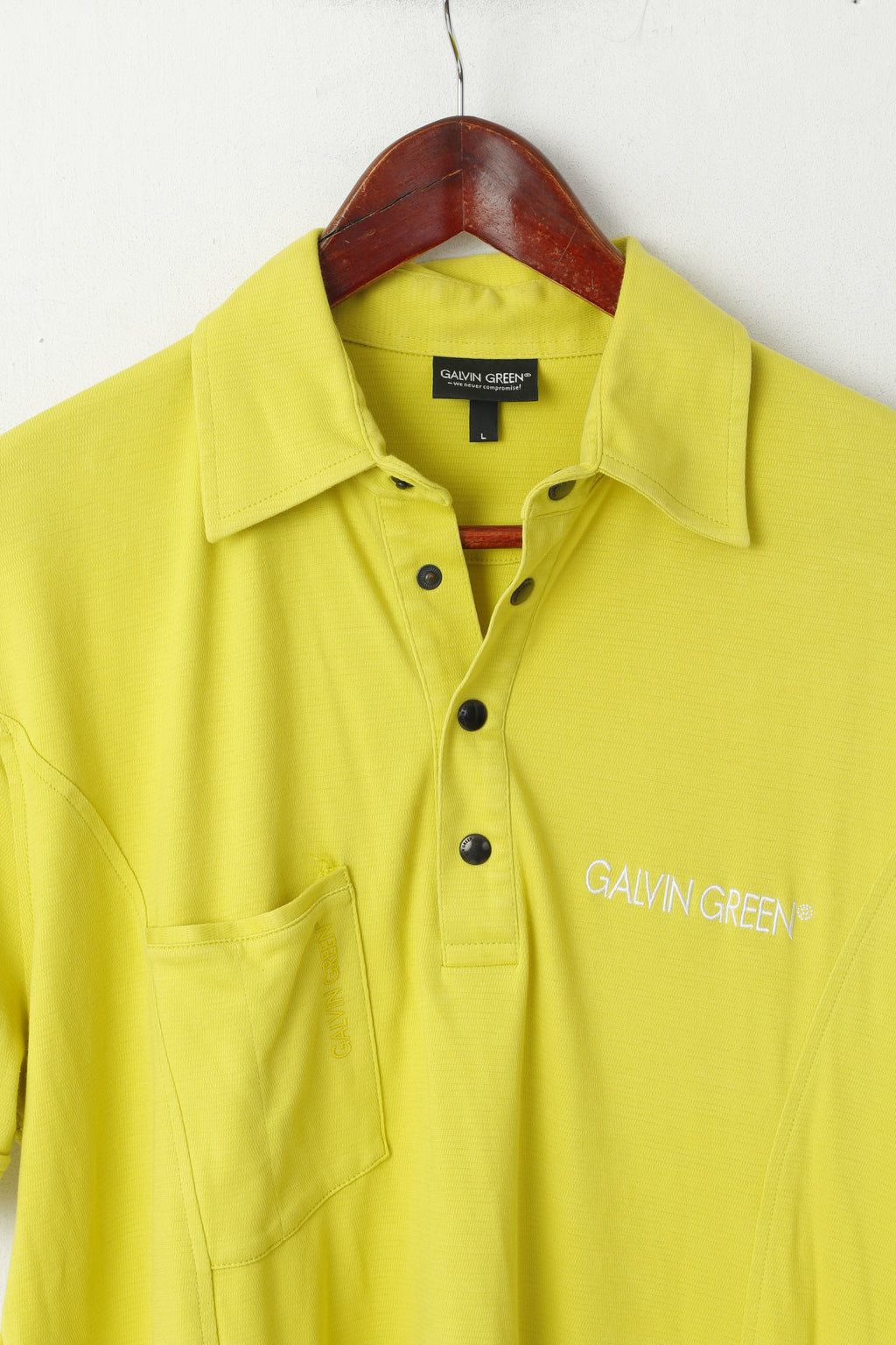 Galvin Green Men L Polo Shirt Lime Cotton Golf Stretch Snaps Pocket Sport Top