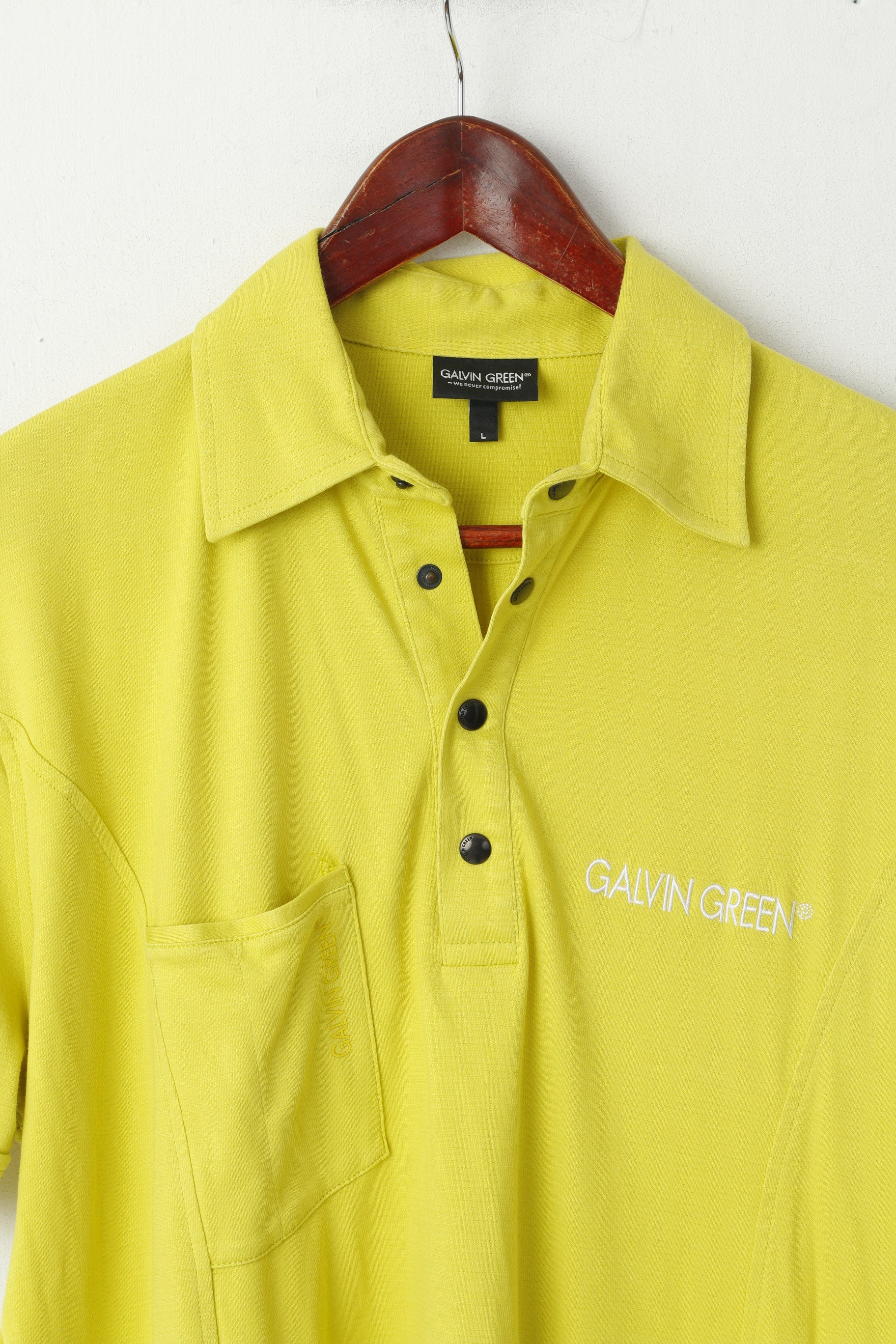 Galvin Green Men L Polo Shirt Lime Cotton Golf Stretch Snaps Pocket Sport Top