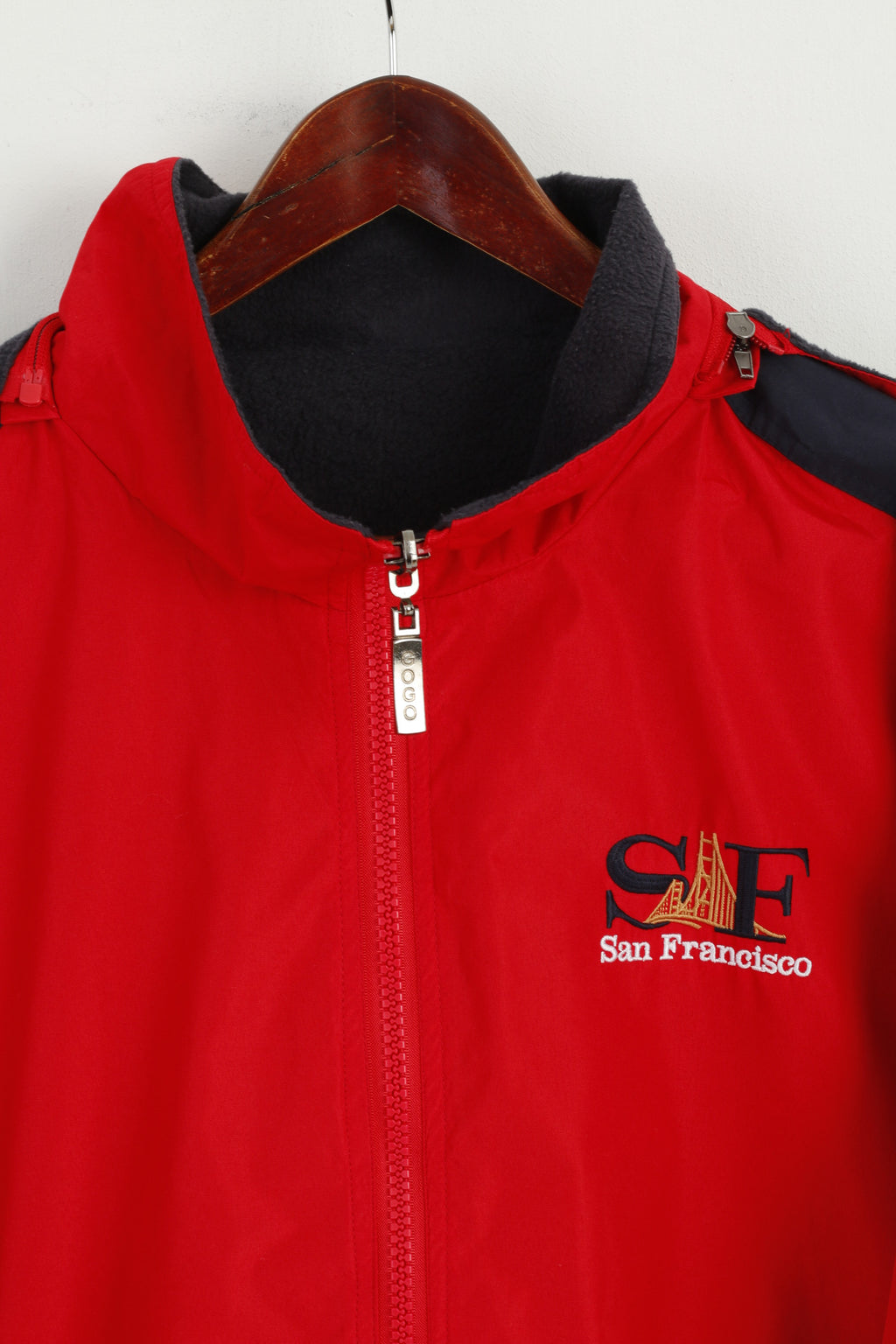 Gogo Sports San Francisco Men XXL Jacket Red Grey Reversible Hooded Casual Top