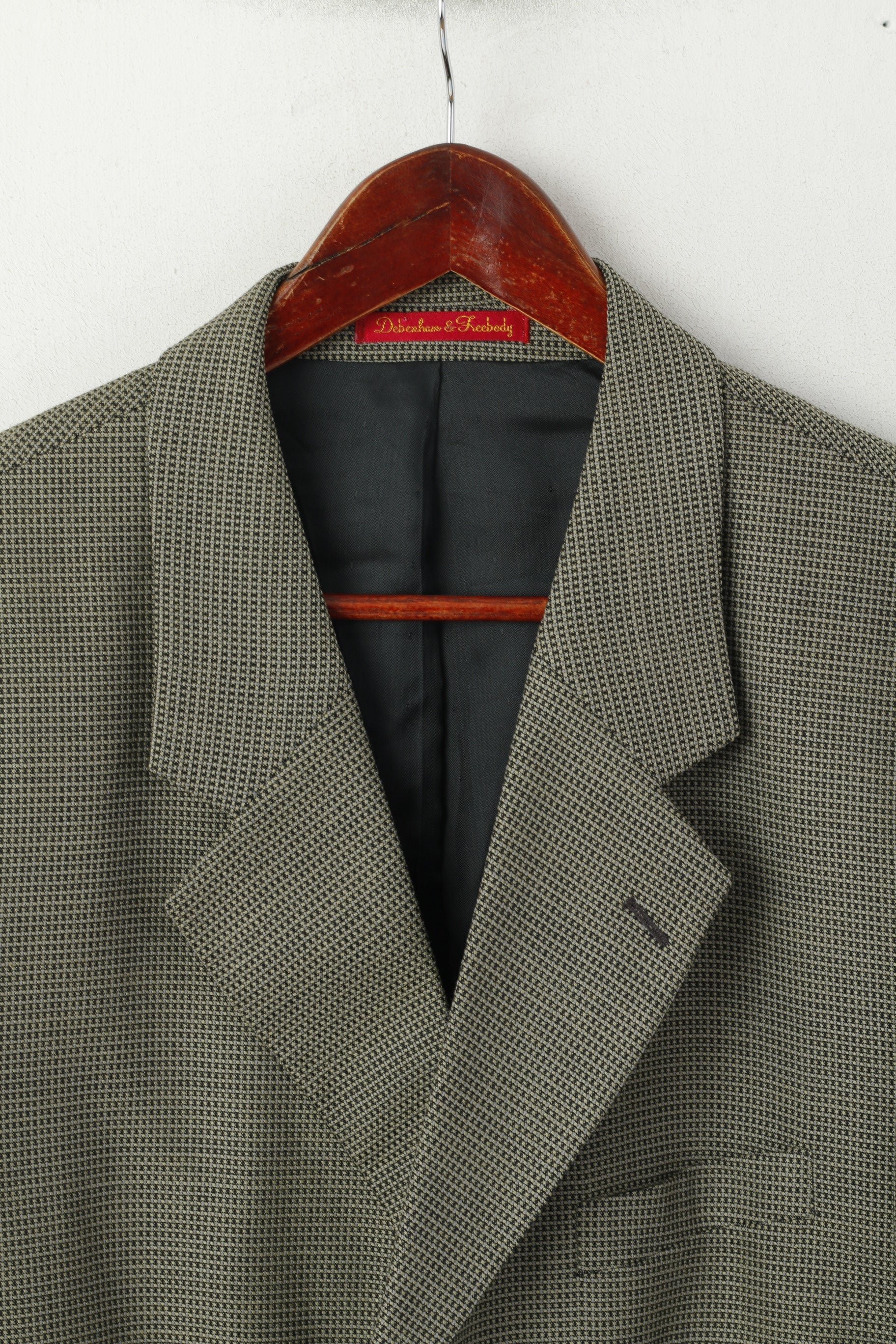 Debenham & Freebody Men 44 54 Blazer Gray Vintage Wool Wool Check Grey