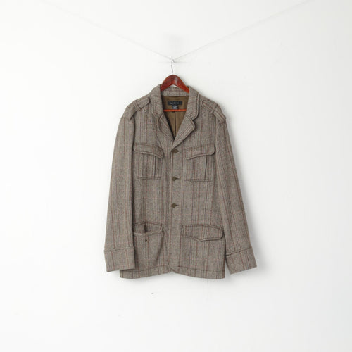 Calvin Klein Jeans Veste XL pour homme en laine marron à chevrons doux à simple boutonnage