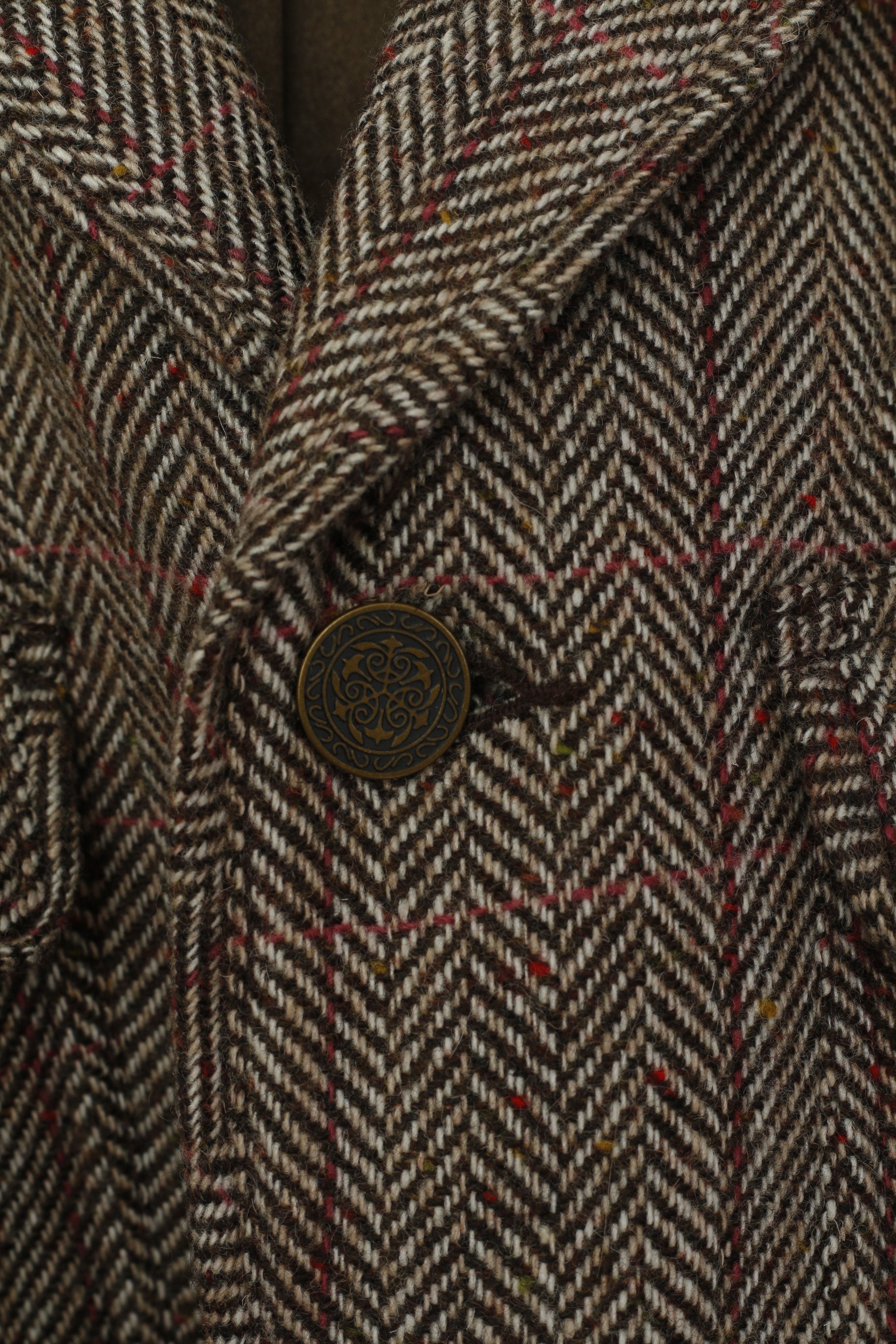 Calvin Klein Jeans Veste XL pour homme en laine marron à chevrons doux à simple boutonnage
