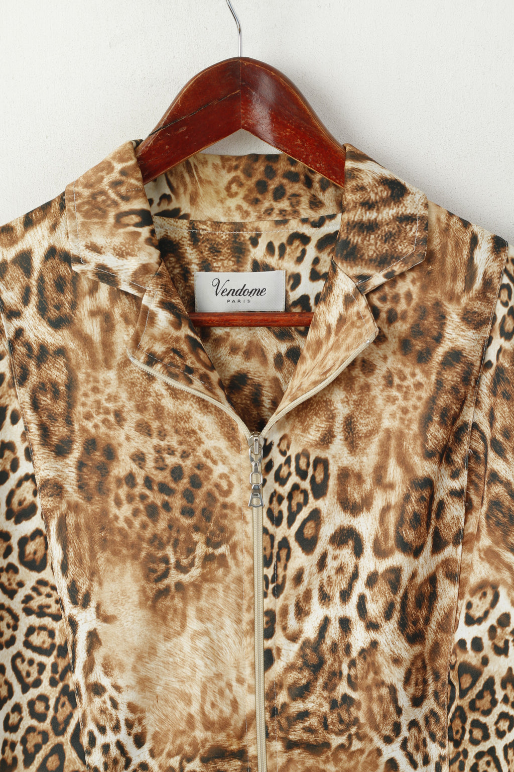 Vendôme Paris Femme 40 M Veste Marron Cheetah Épaulettes Full Zip Vintage Top