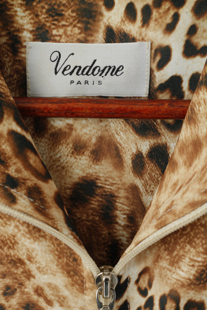 Vendome Paris Women 40 M Jacket Brown Cheetah Shoulder Pads Full Zip Vintage Top