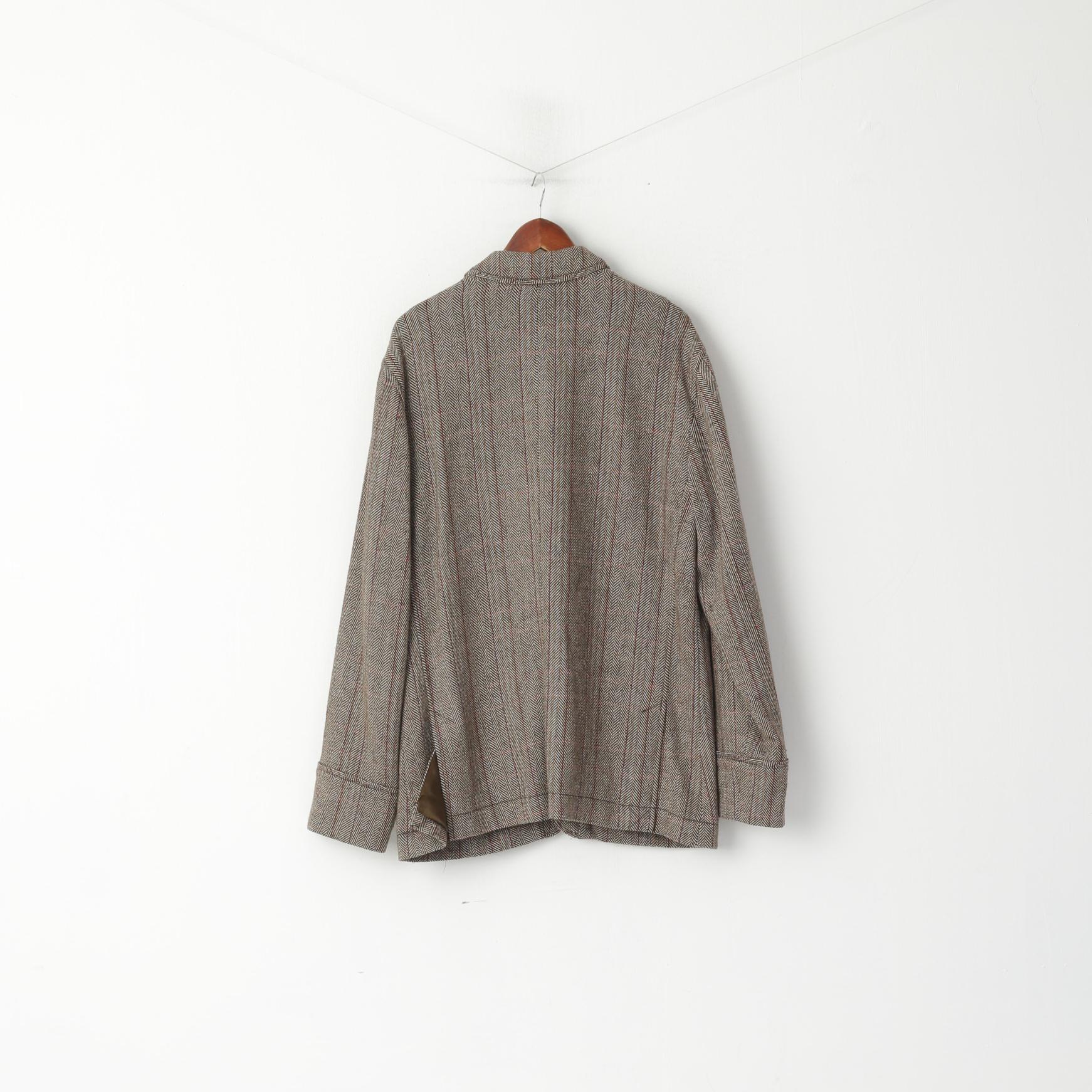 Calvin Klein Jeans Veste XL pour homme en laine marron à chevrons doux à simple boutonnage