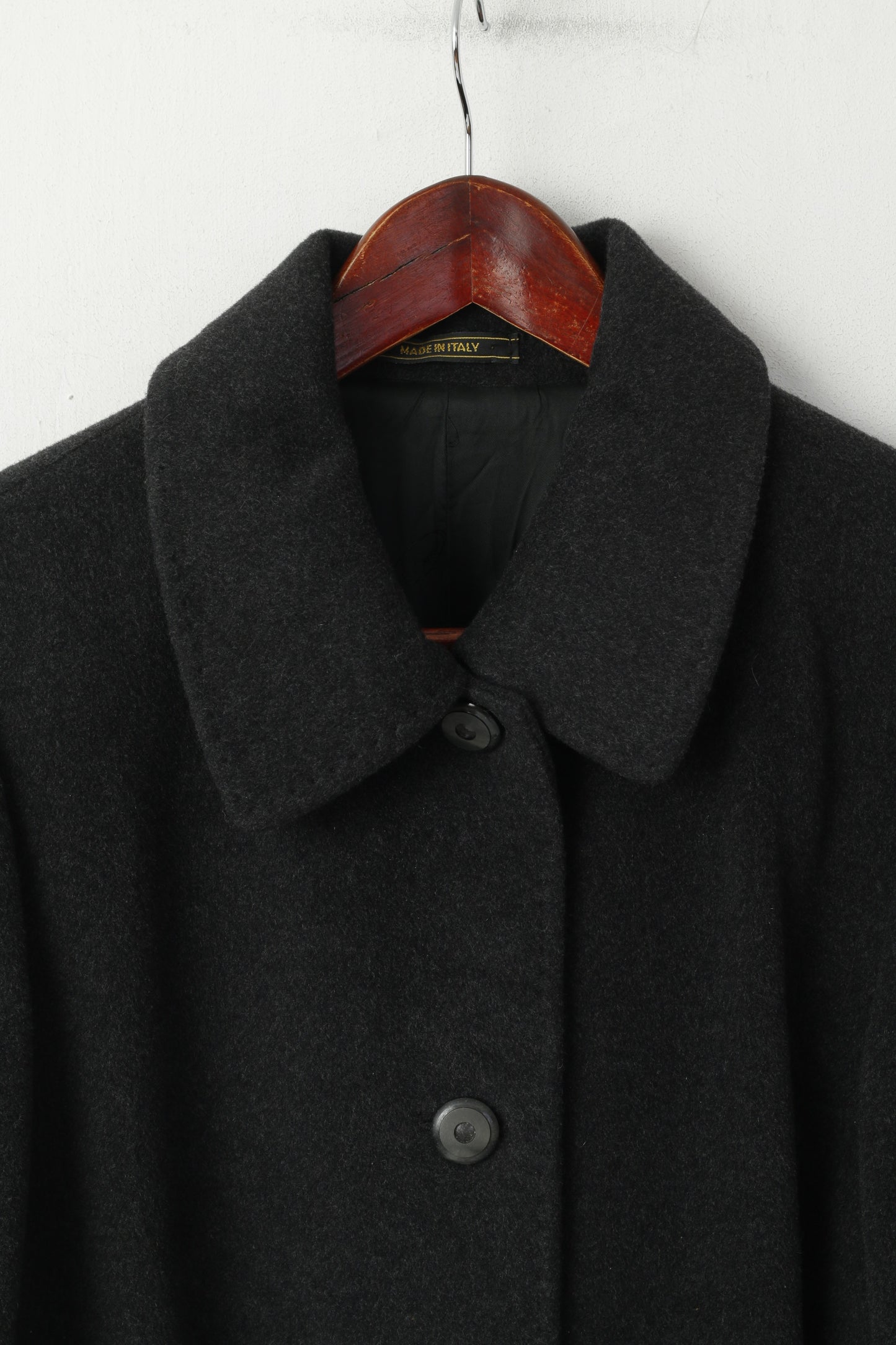 Lana Superfine Women 44 M Coat Charcoal Wool Made in Italy Soft Belted Single Breasted