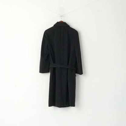Lana Superfine Women 44 M Coat Charcoal Wool Made in Italy Soft Belted Single Breasted