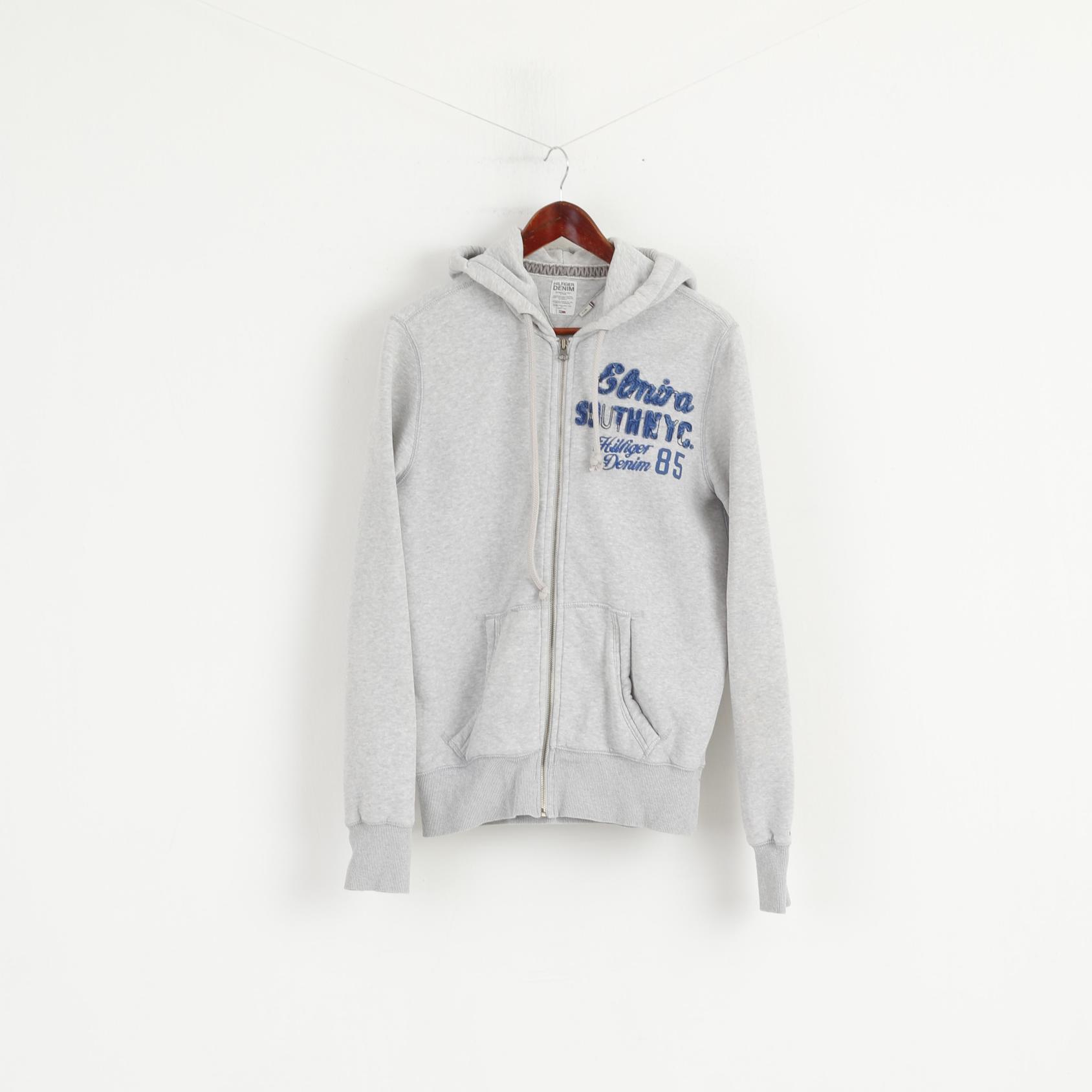 Hilfiger Denim Men M Sweatshirt Grey Cotton Hoodie Full Zipper