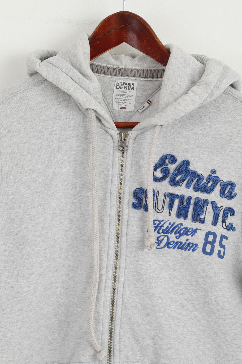 Hilfiger Denim Men M Sweatshirt Grey Cotton Hoodie Full Zipper